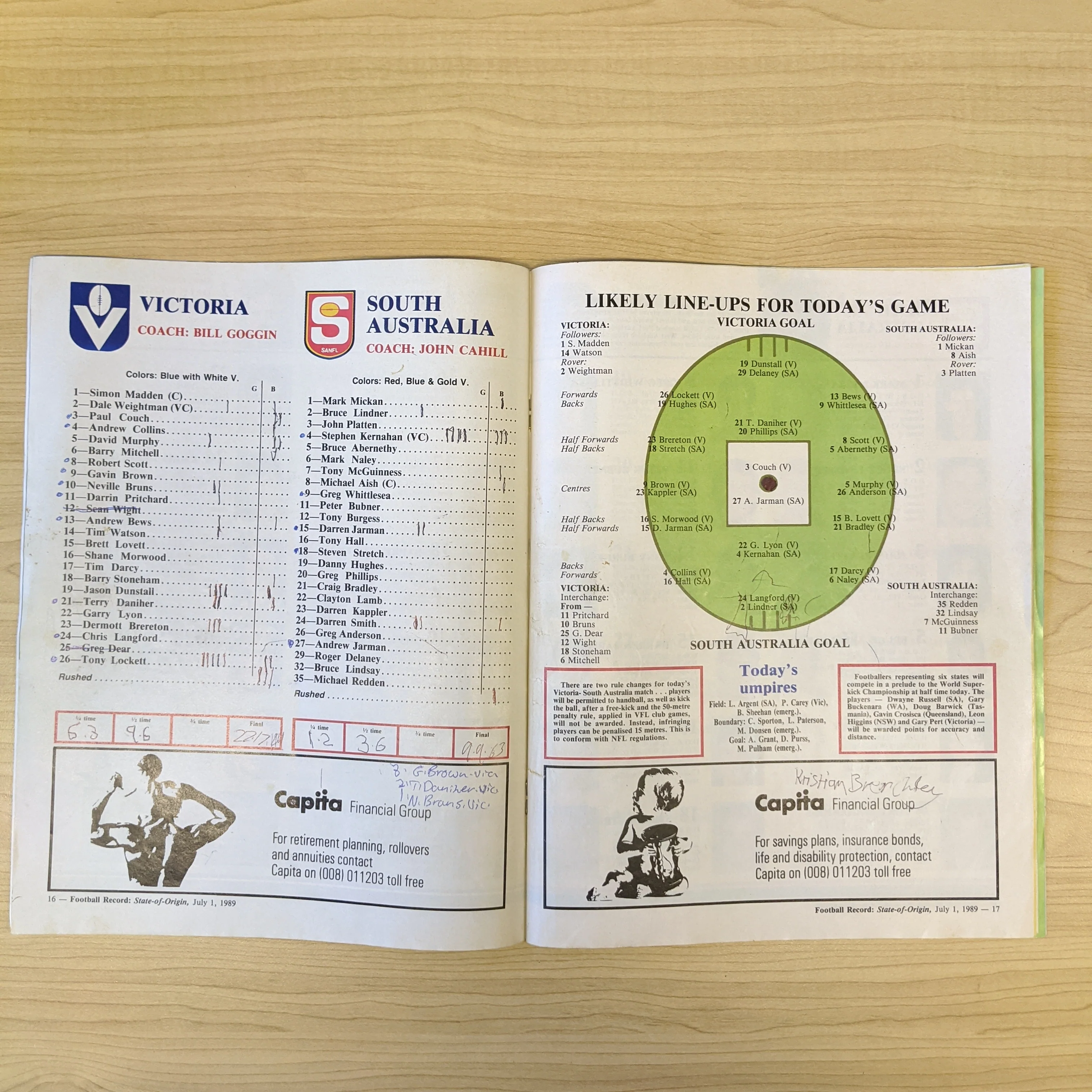 Football Record 1989 State Of Origin Victoria v South Australia - Image 2