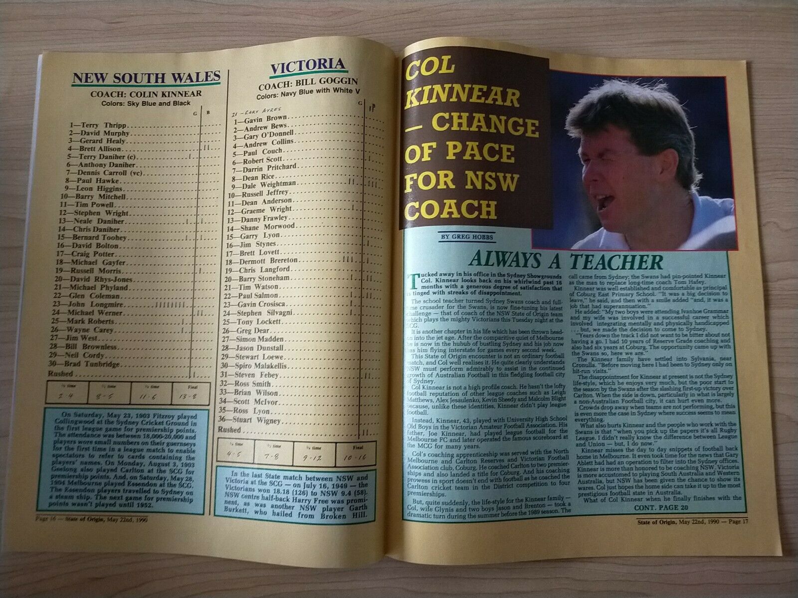 Football Record 1990 Foster's State Of Origin May 22, NSW v Victoria, plus newspaper clipping - Image 2