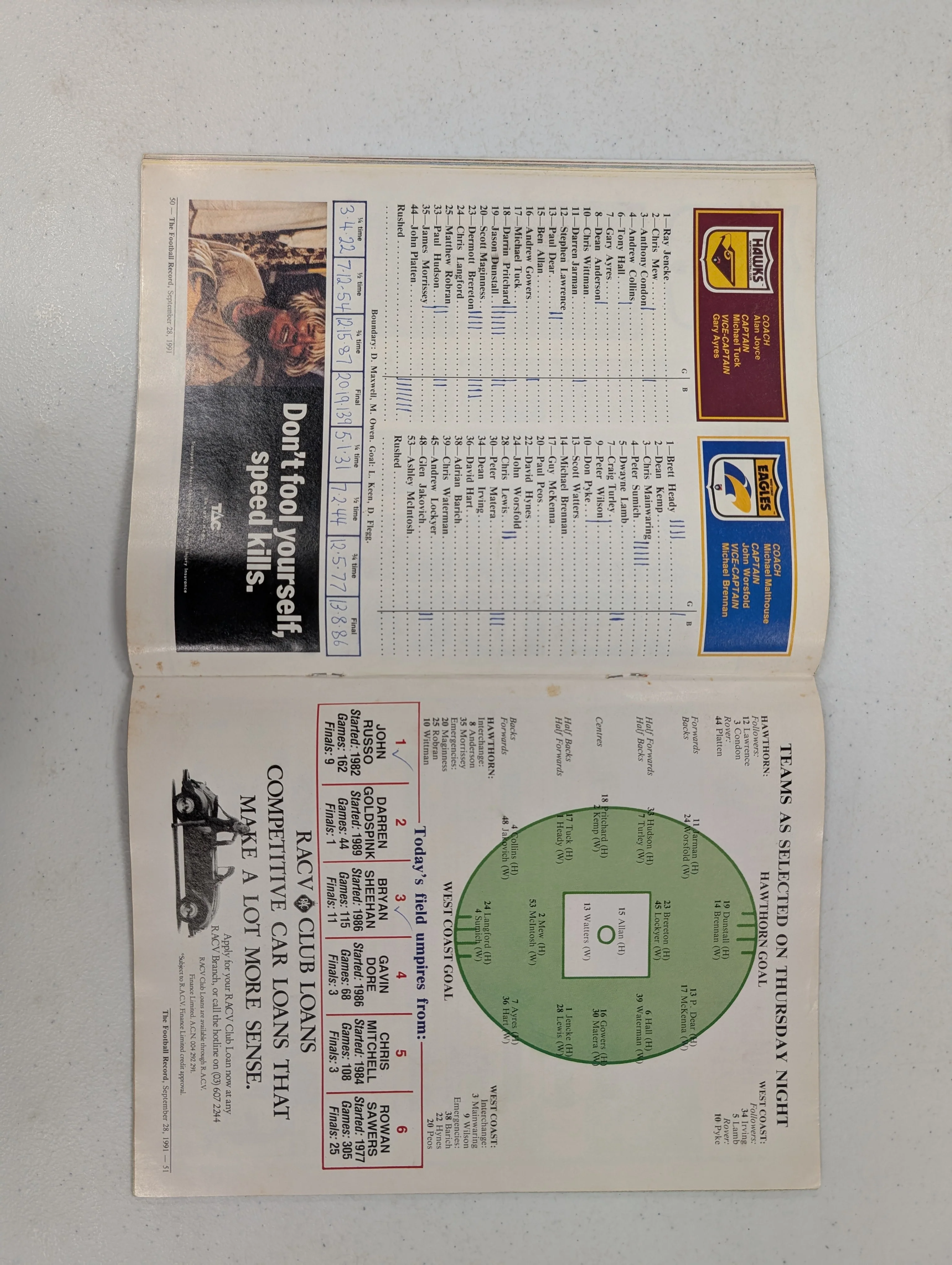 1991 AFL Grand Final Record Match Day Edition Hawthorn vs West Coast - Image 2