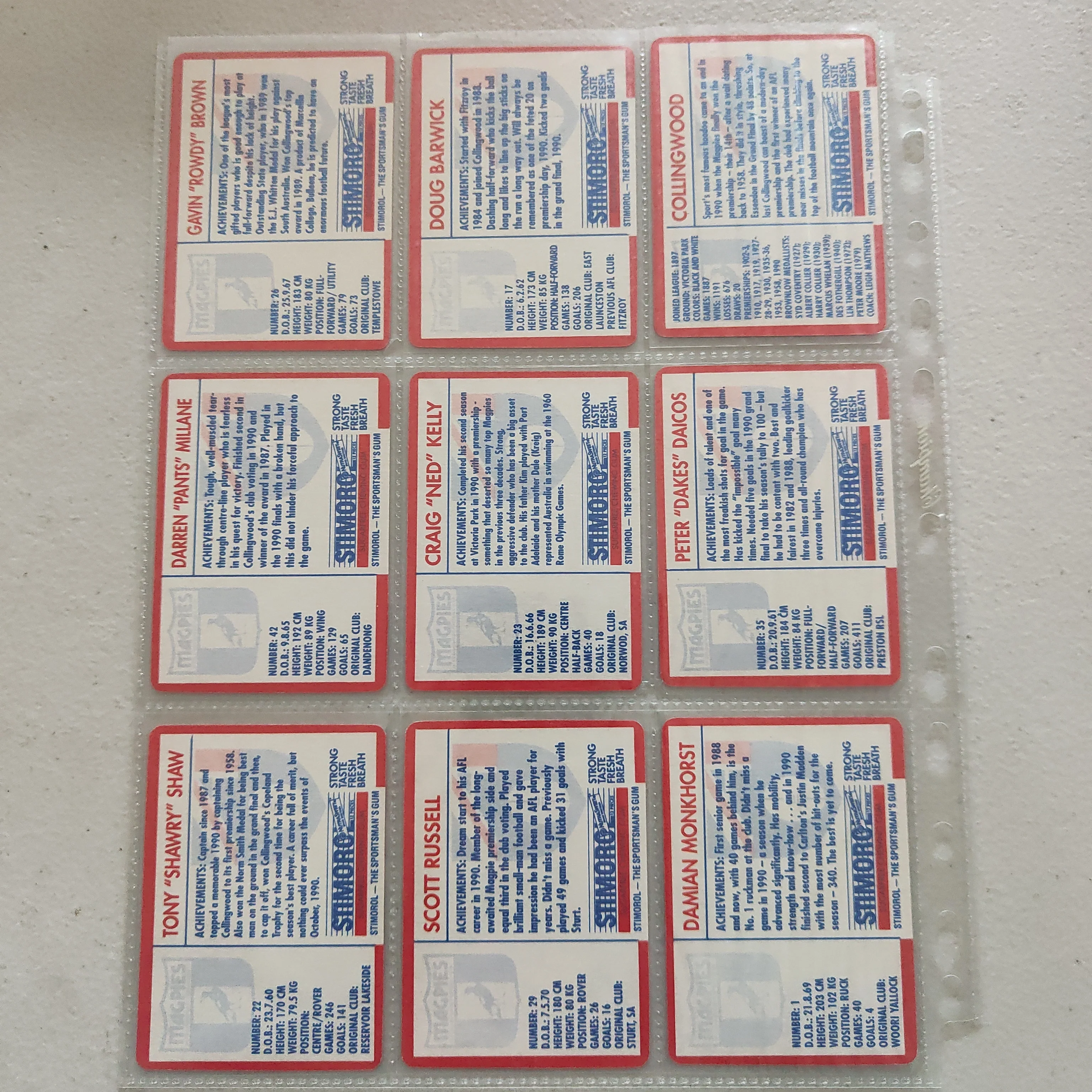 1991 Scanlens Stimorol Collingwood Magpies Team Set of 11 Cards - Image 2