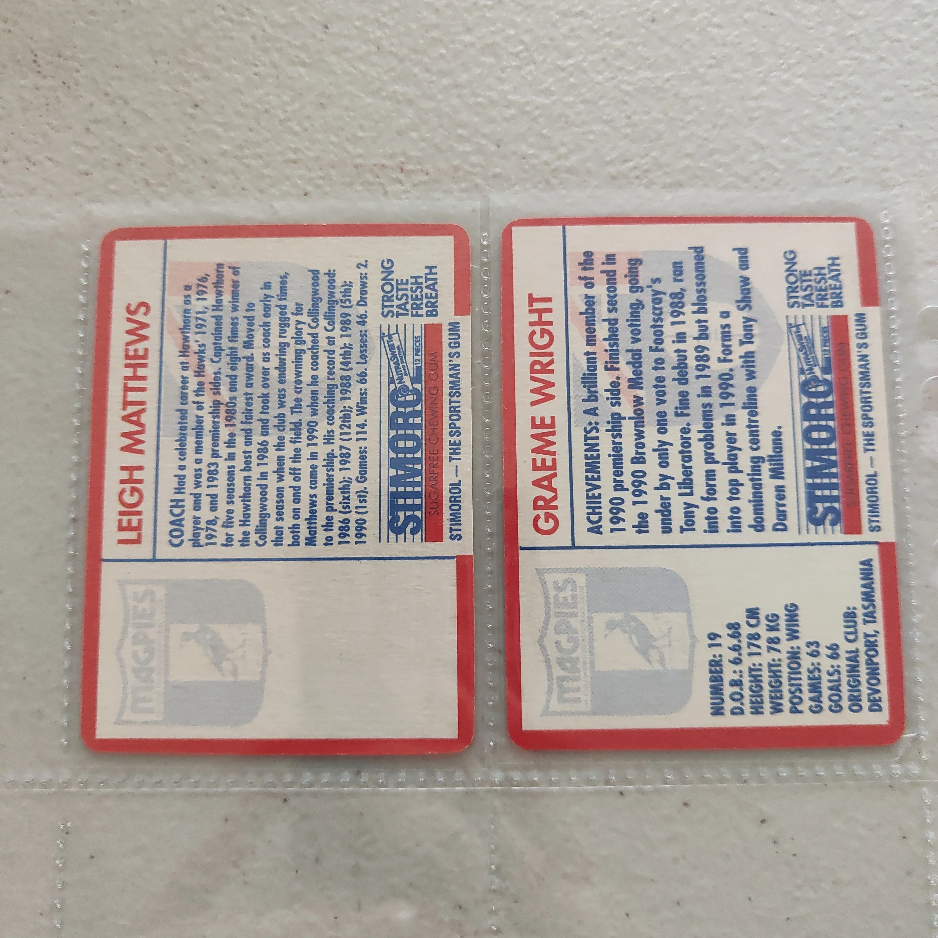 1991 Scanlens Stimorol Collingwood Magpies Team Set of 11 Cards - Image 4