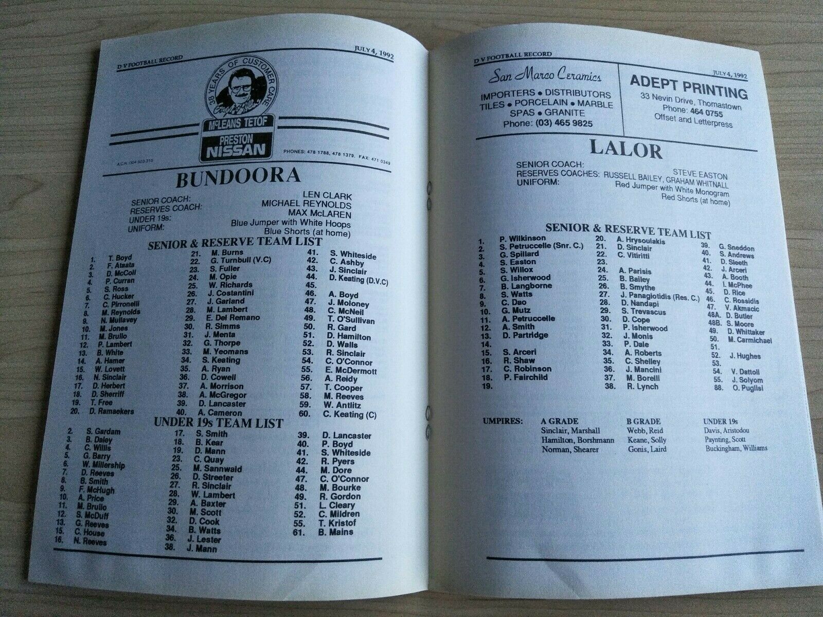 Football 1992 4th July Diamond Valley Football League Football Record Vol. 36, No. 12 - Image 2
