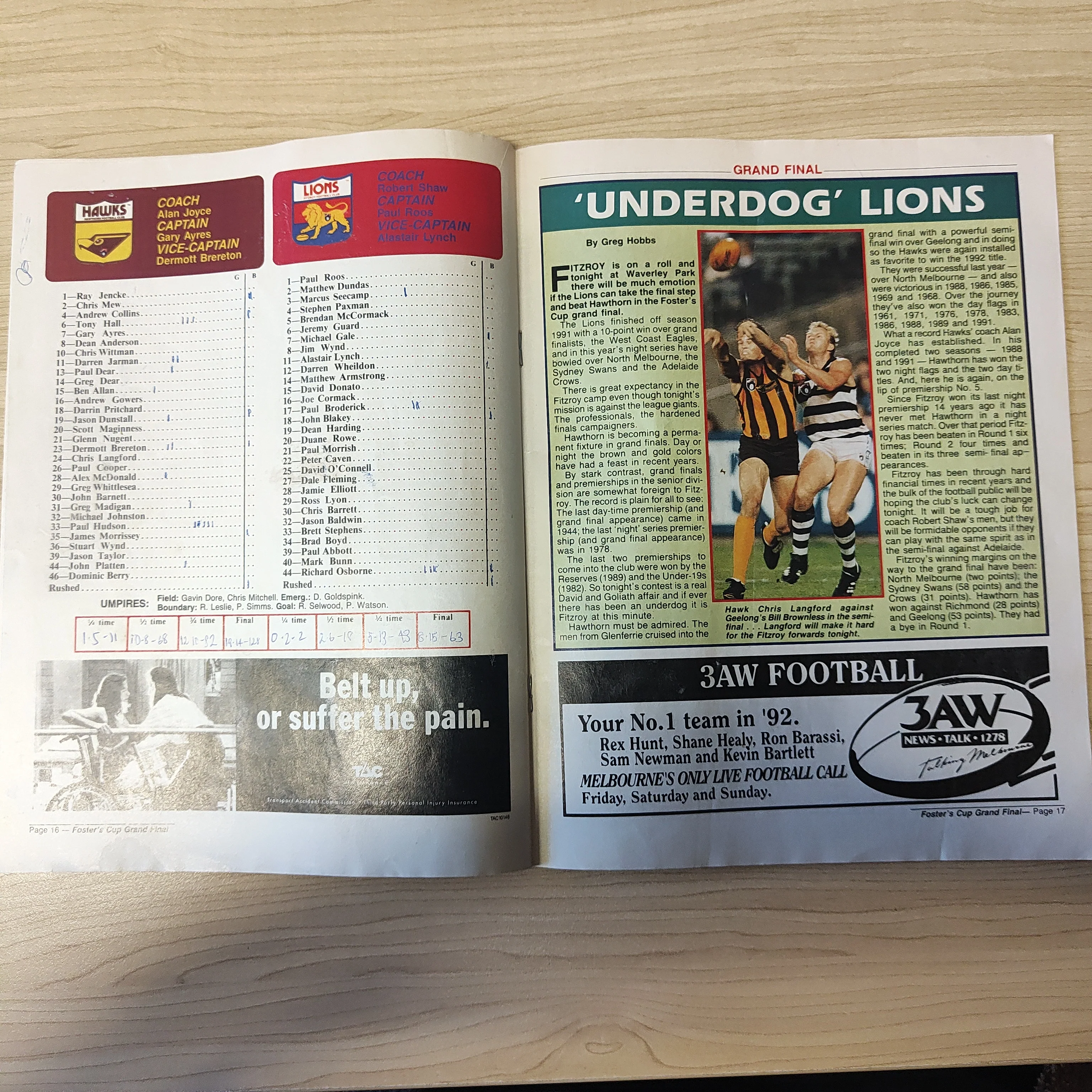 1992  March 14 AFL Foster's Cup Grand Final Football Record Hawthorn v Fitzroy - Image 2