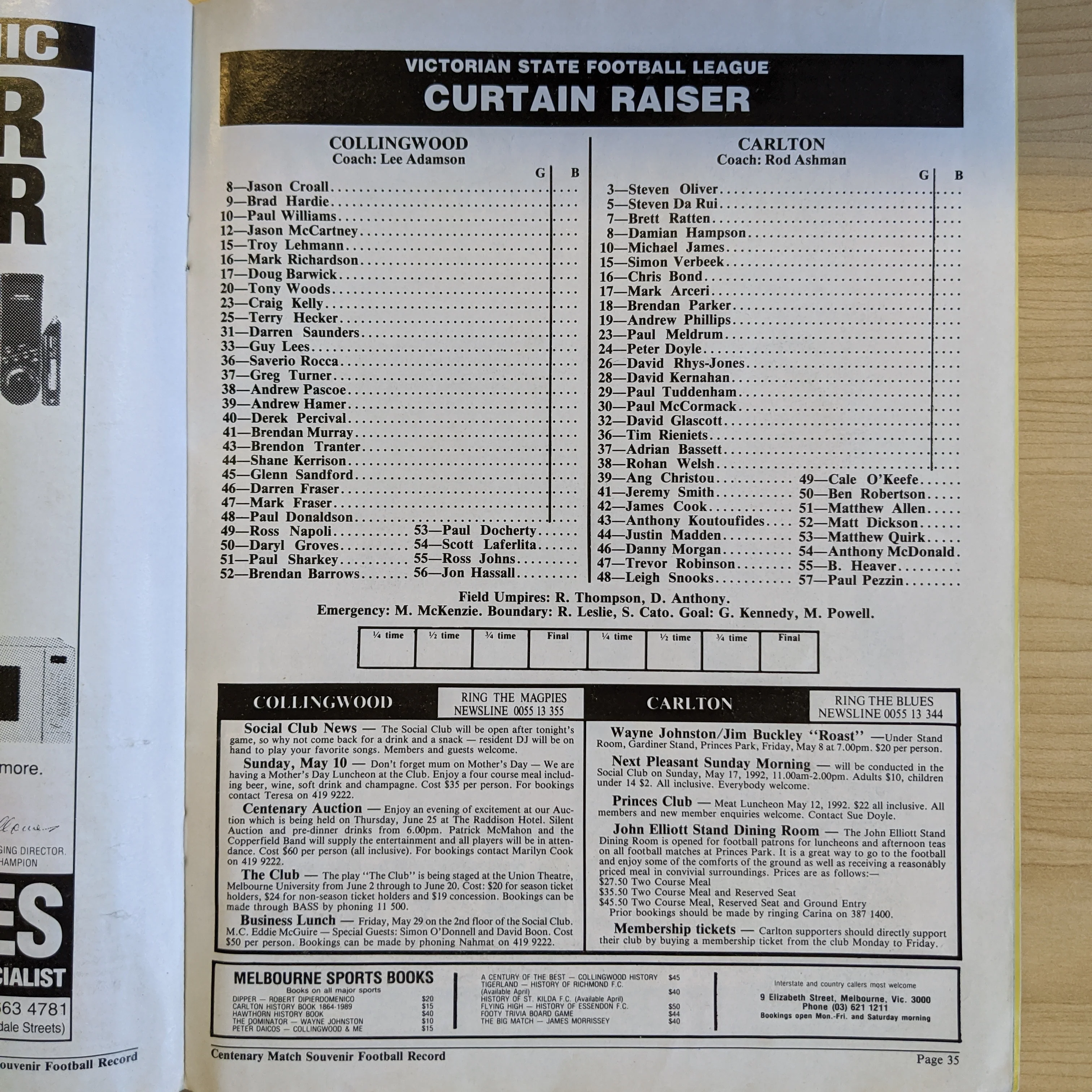 1992 May 7 Game Of The Century Carlton v Collingwood Football Record - Image 3