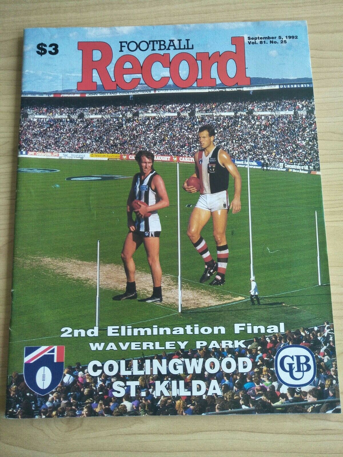 AFL 1992 Second Elimination Final Football Record Collingwood v St Kilda