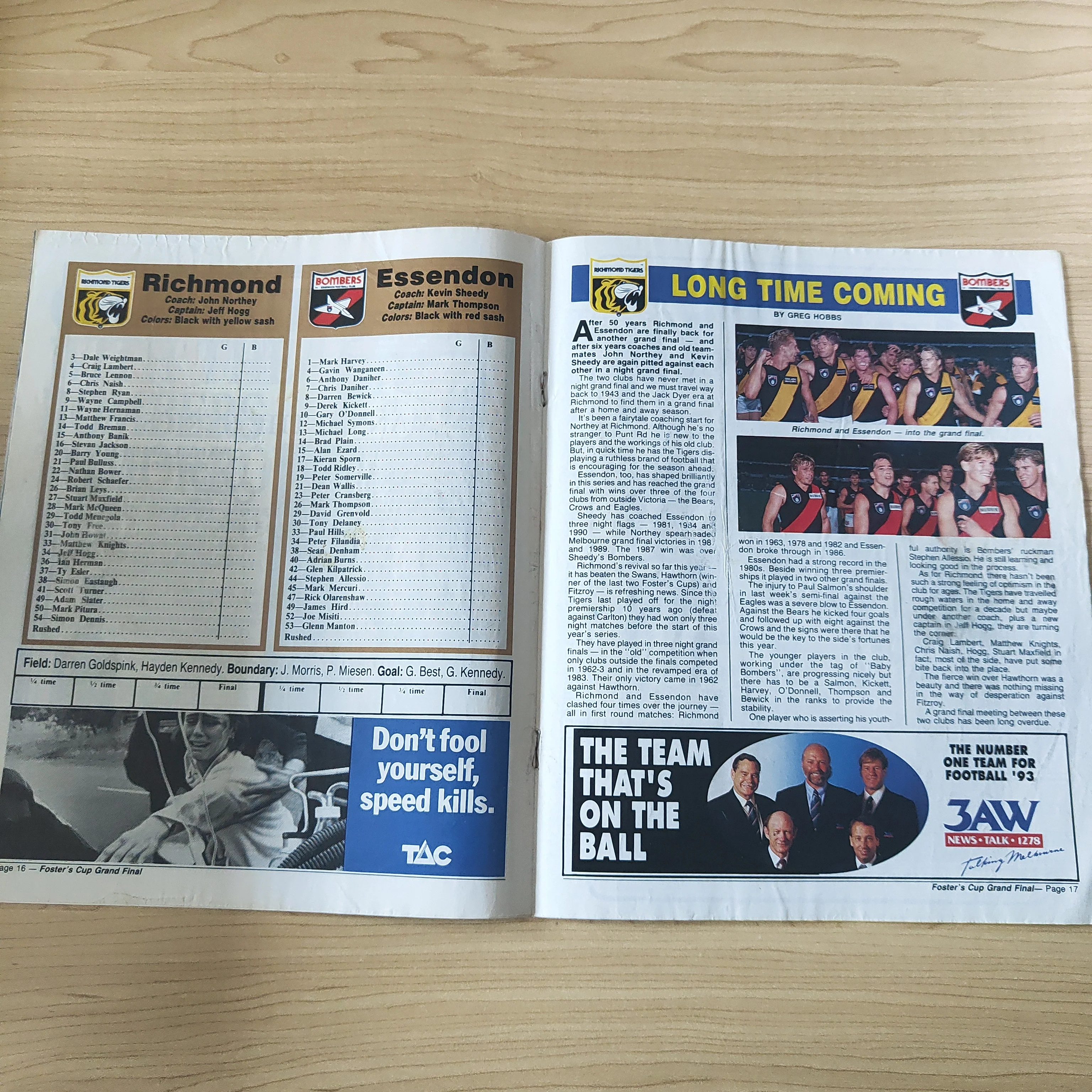 AFL 1993 March 20 Foster's Cup Grand Final Football Record Richmond v Essendon - Image 2