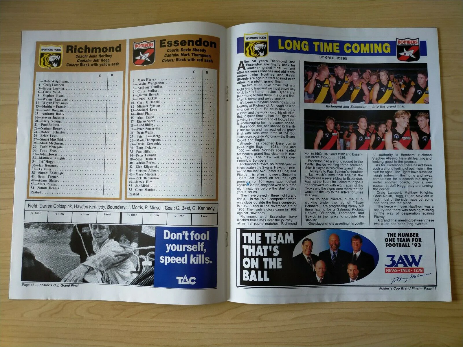 AFL 1993 Foster's Cup Grand Final Record, signed, with Ticket and Fixture - Image 7