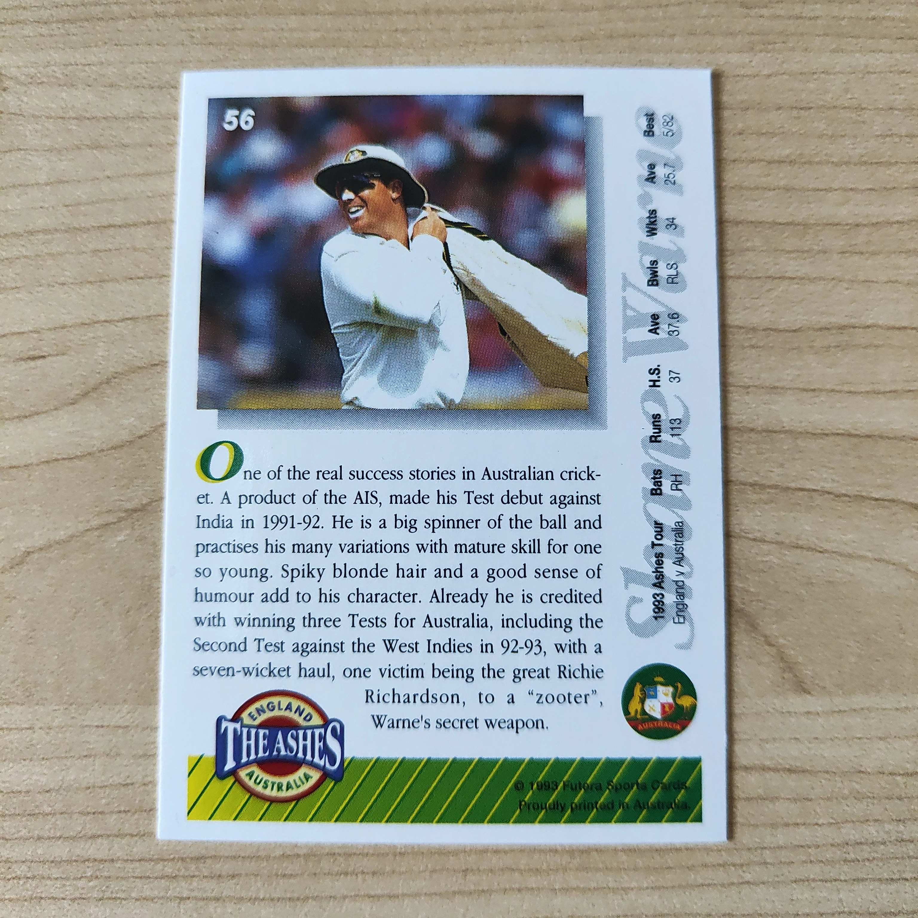 Cricket 1993 Futera The Ashes Shane Warne Rookie Card - Image 2
