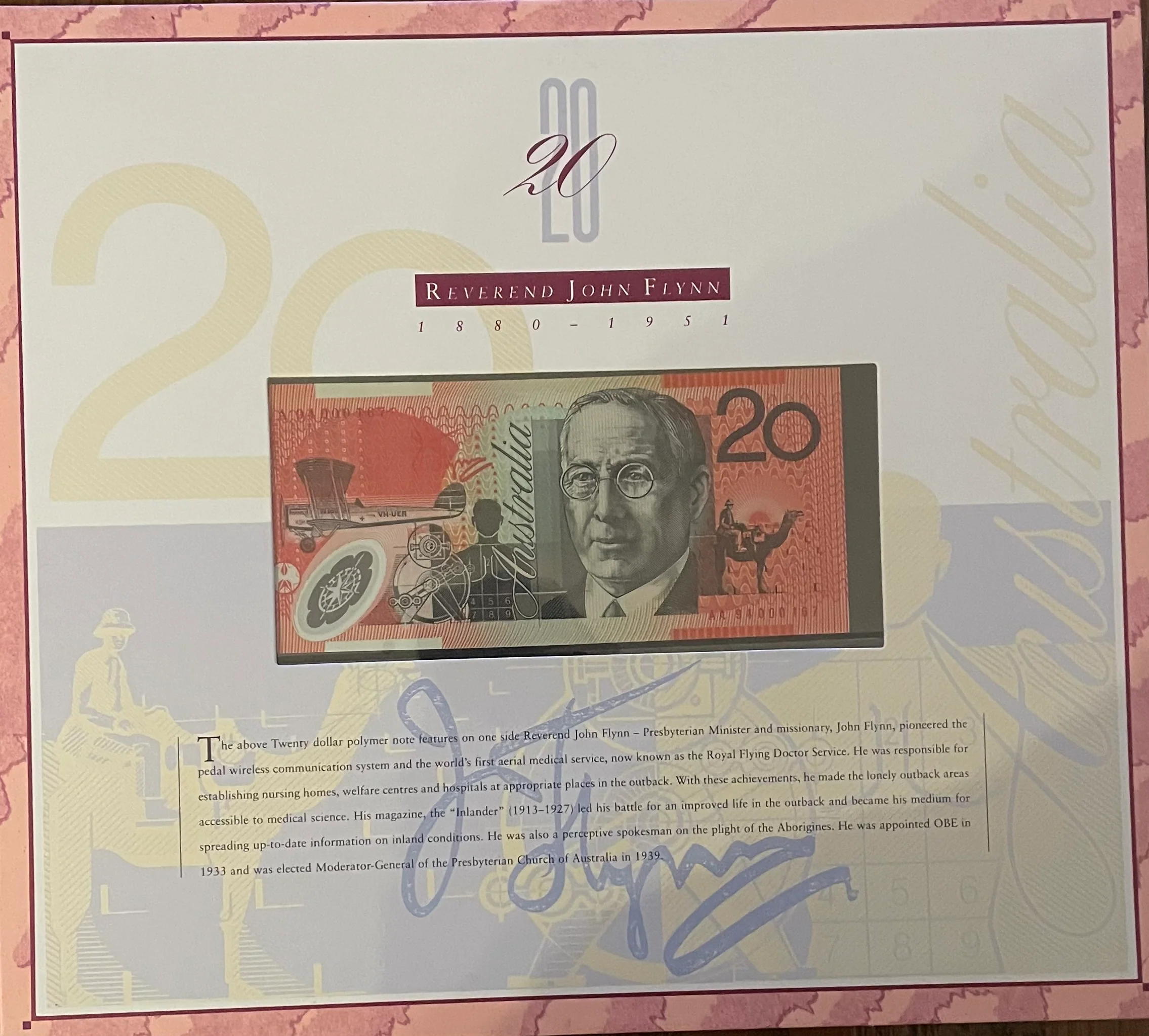 Australia 1994 $20 Last Paper and 1st Polymer Banknote Portfolio Matching Red Serial Numbers - Image 2