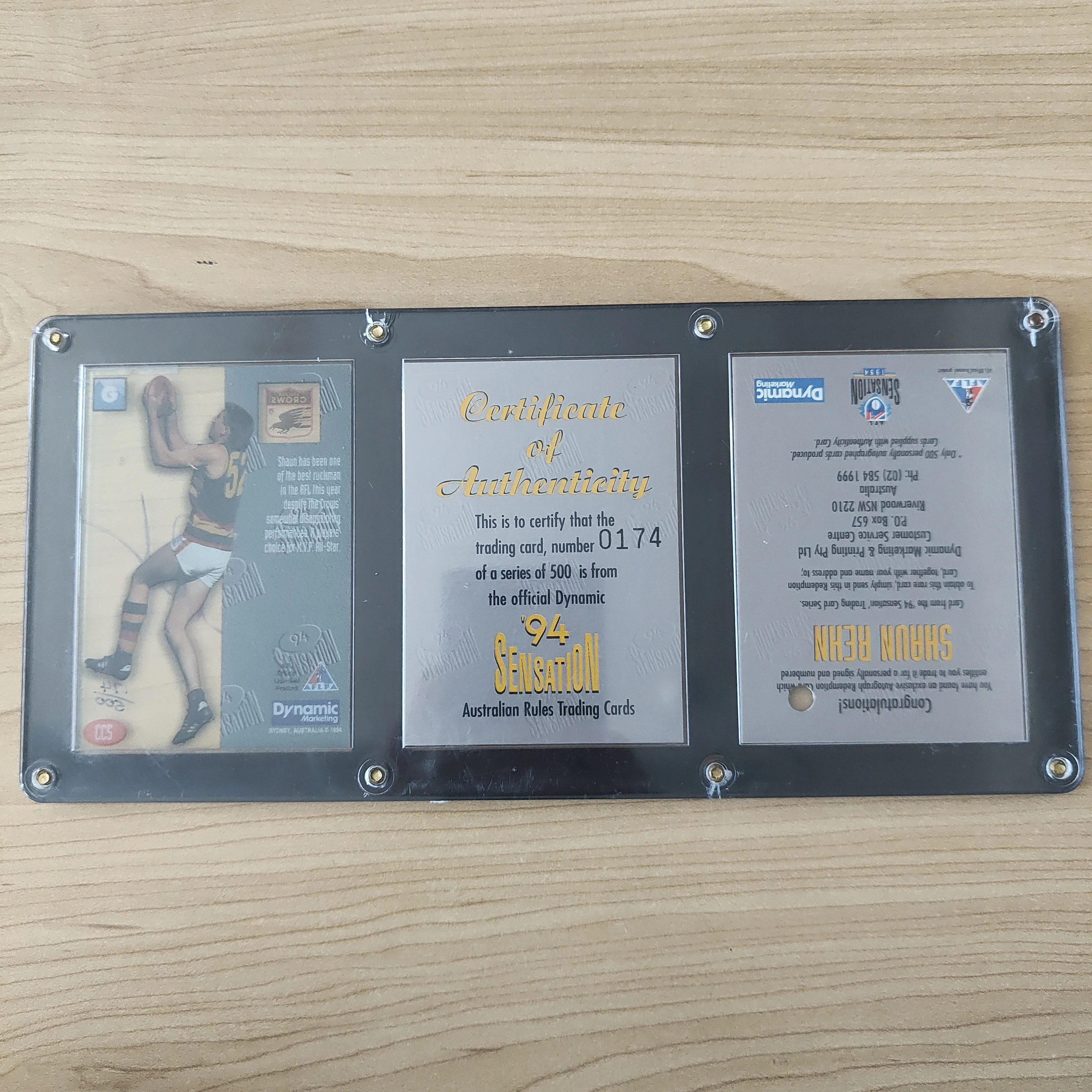 1994 Dynamic Sensation Autograph Redemption Card Shaun Rehn Adelaide No.174/500 - Image 2