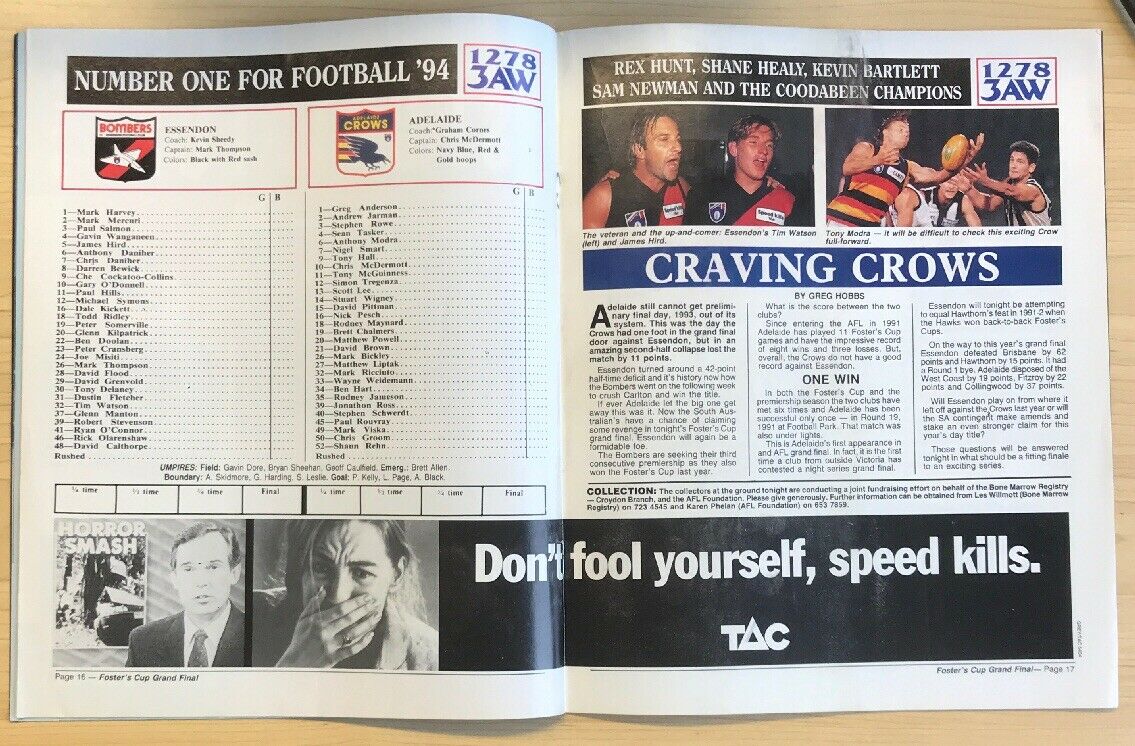 AFL 1994 Fosters Cup Grand Final Football Record Adelaide v Essendon - Image 3