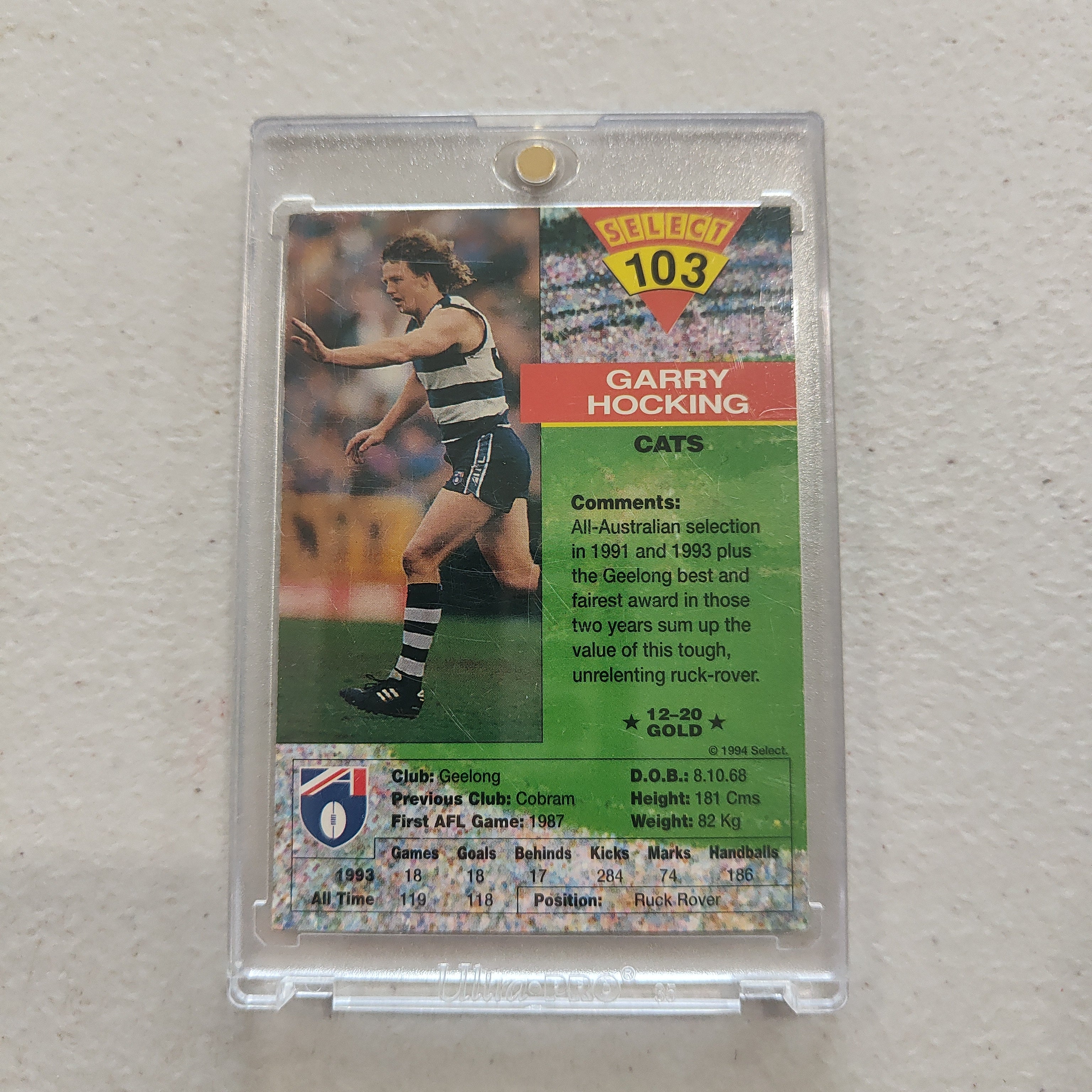 1994 Select Gold Series Signature Card Garry Hocking Geelong - Image 2