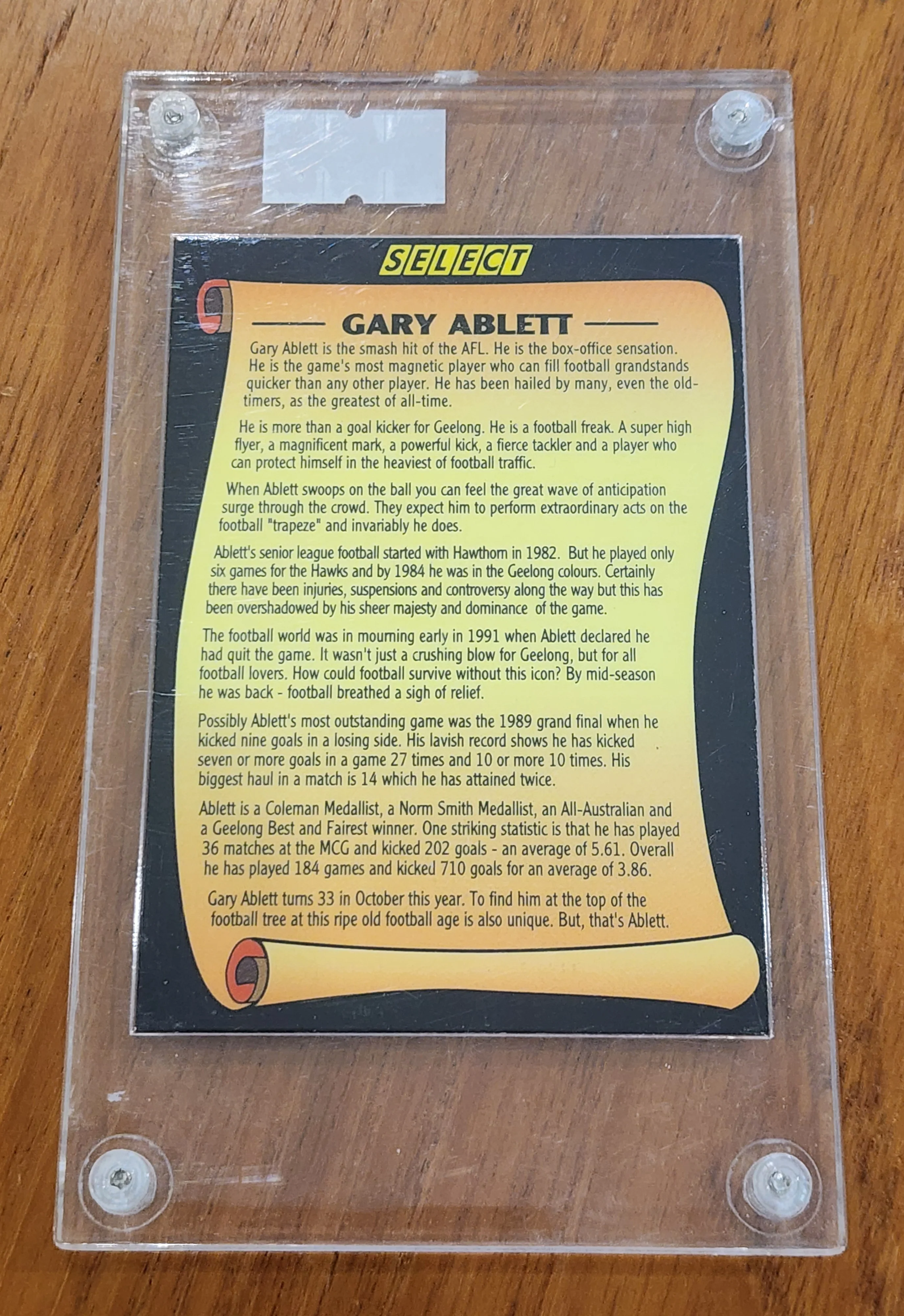 1994 SELECT LIMITED EDITION LEGEND CARD GARY ABLETT GEELONG - Image 2
