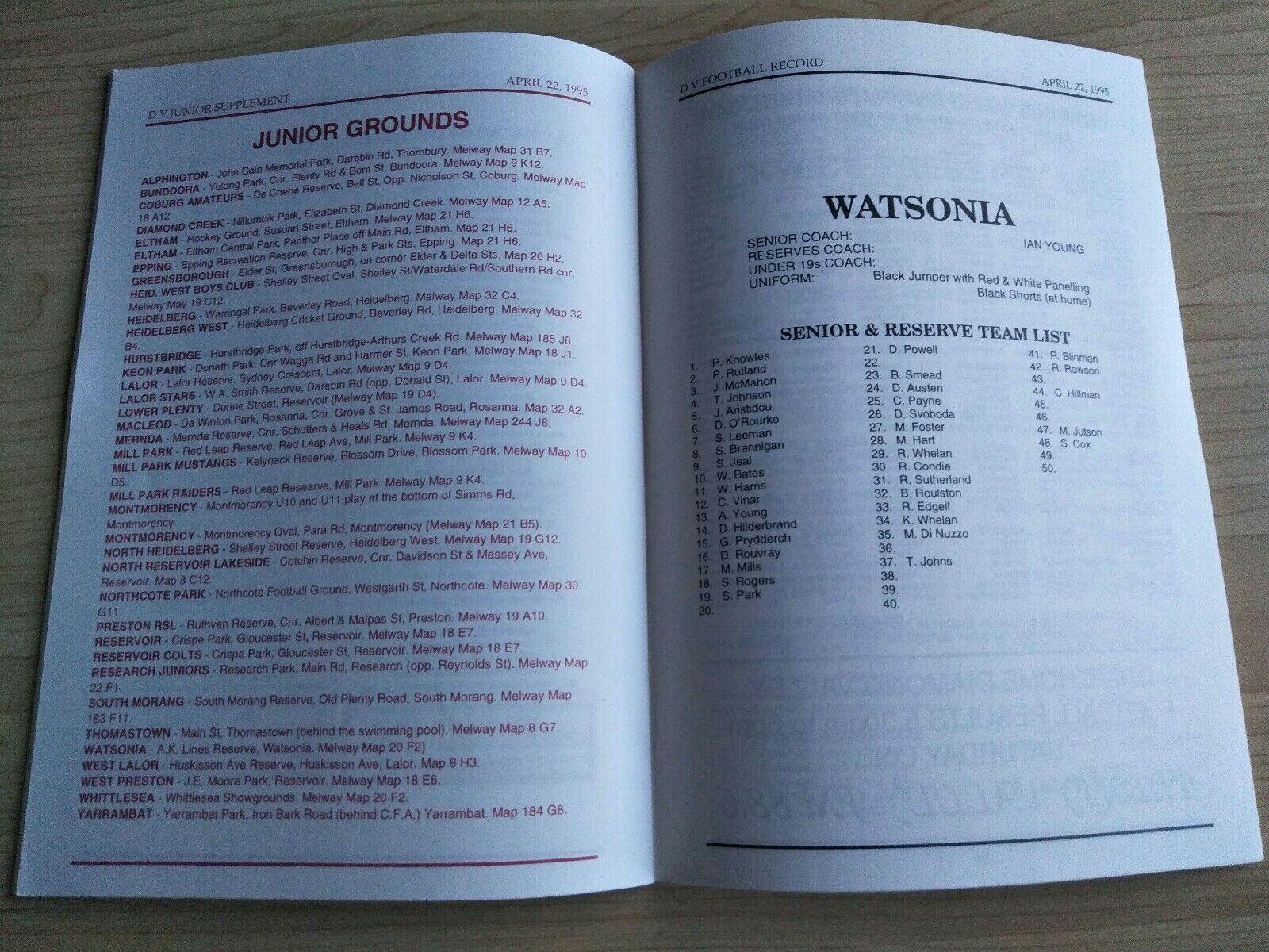Football 1995 22nd April Diamond Valley Football League Football Record Vol. 39, No. 1 - Image 3