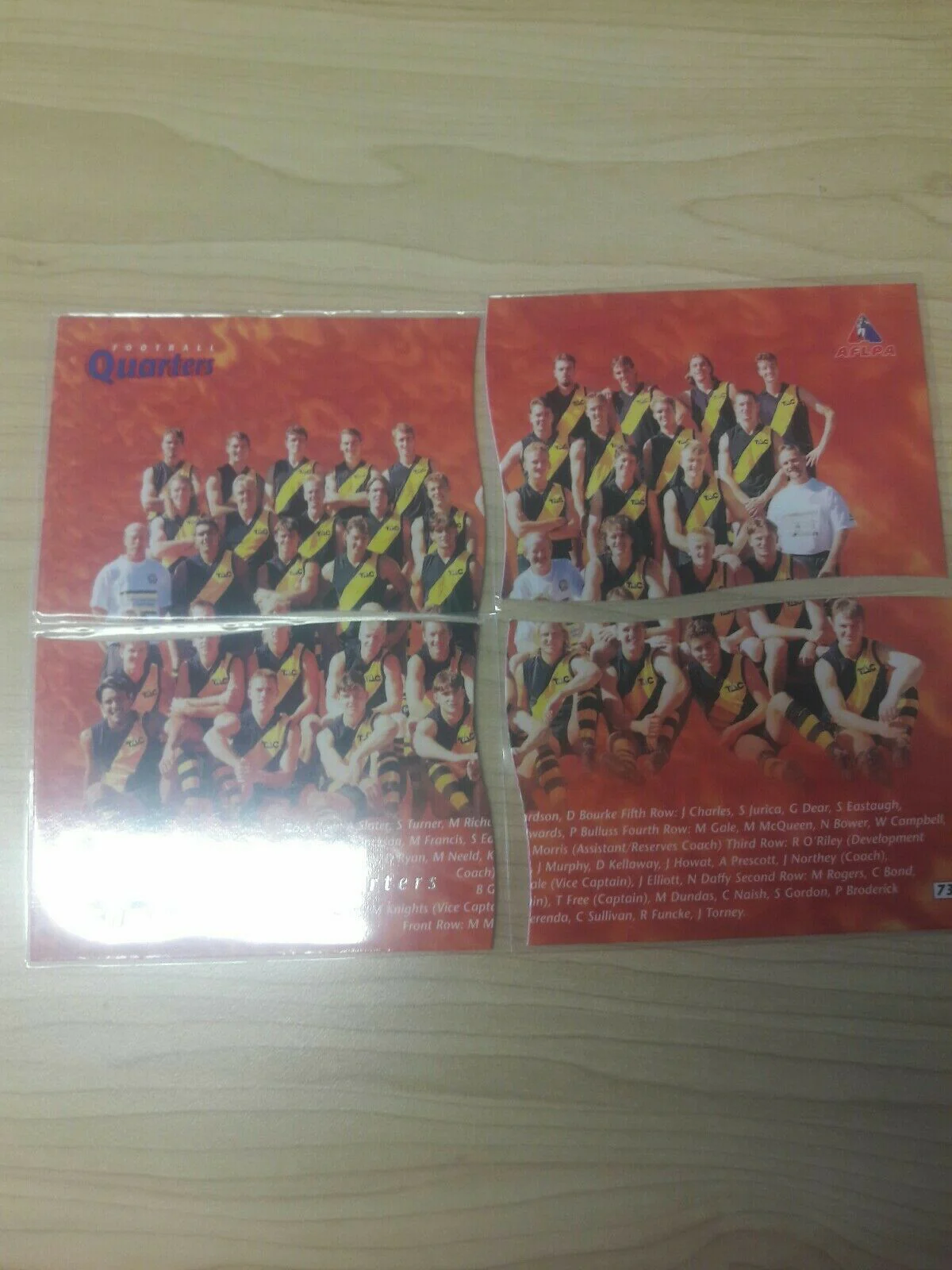 1995 AFLPA Football Quarters Richmond Team Set of 4 Cards