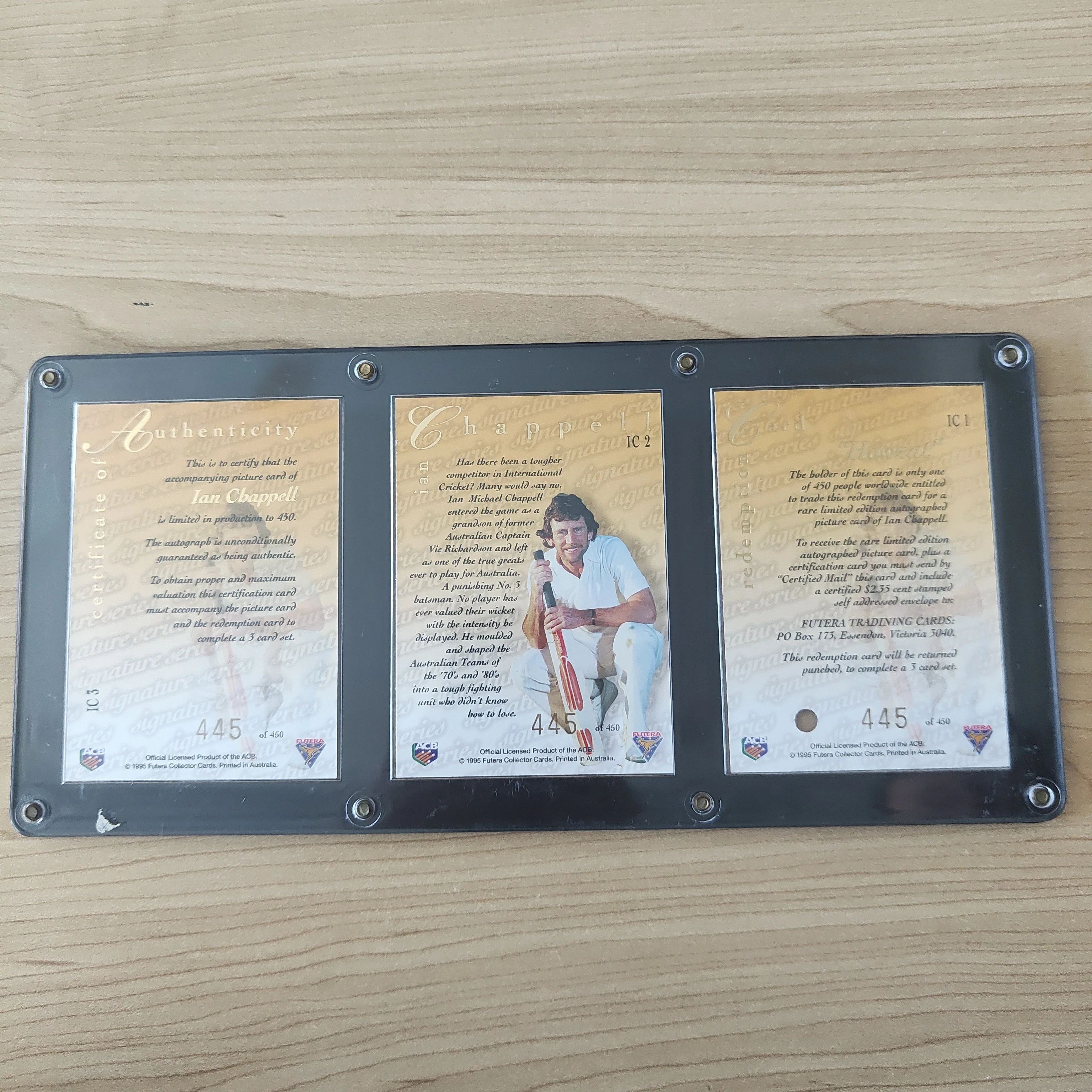1995 Futera Signature Redemption Ian Chappell Signature Cricket Card 445/450 - Image 2