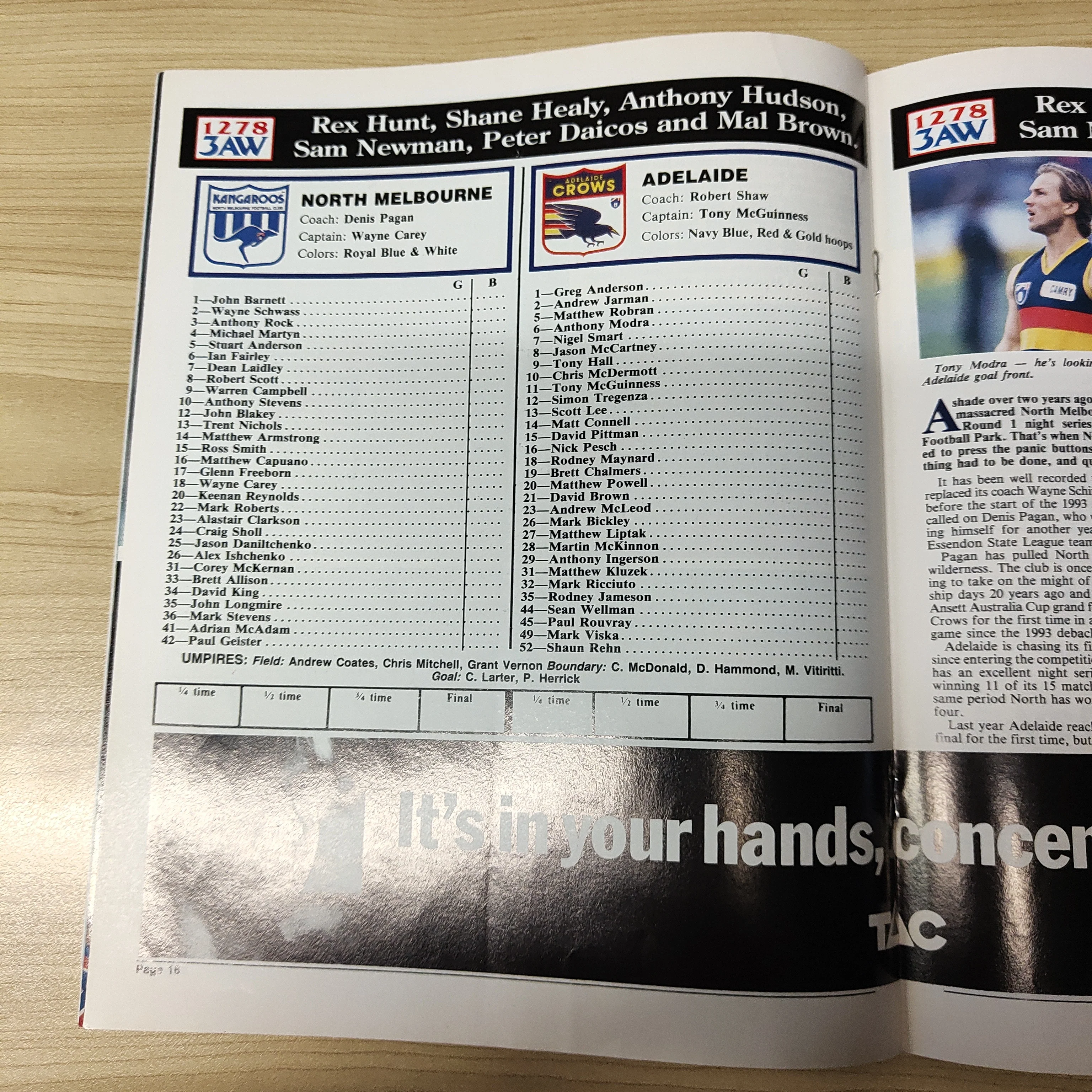 AFL 1995 March 25 Ansett Australia Cup Grand Final Record North Melbourne v Adelaide at Waverley Park - Image 2