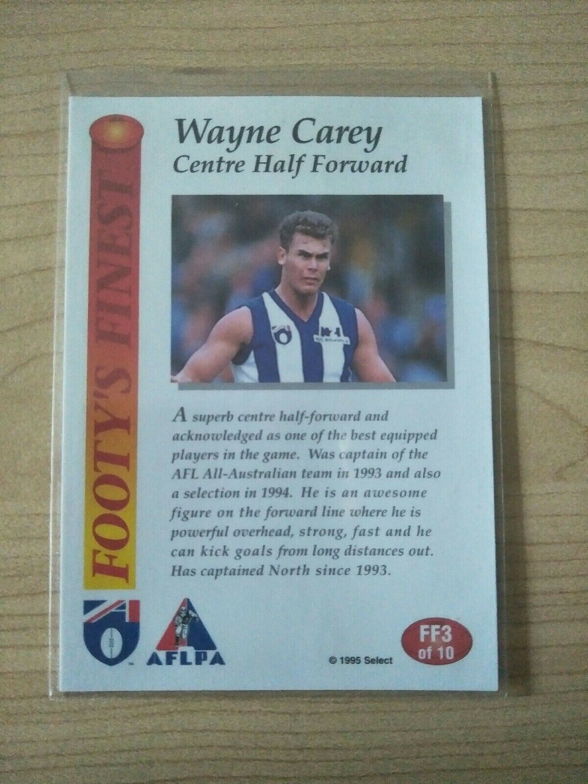 1995 Select Footy's Finest Wayne Carey North Melbourne Kangaroos - Image 2
