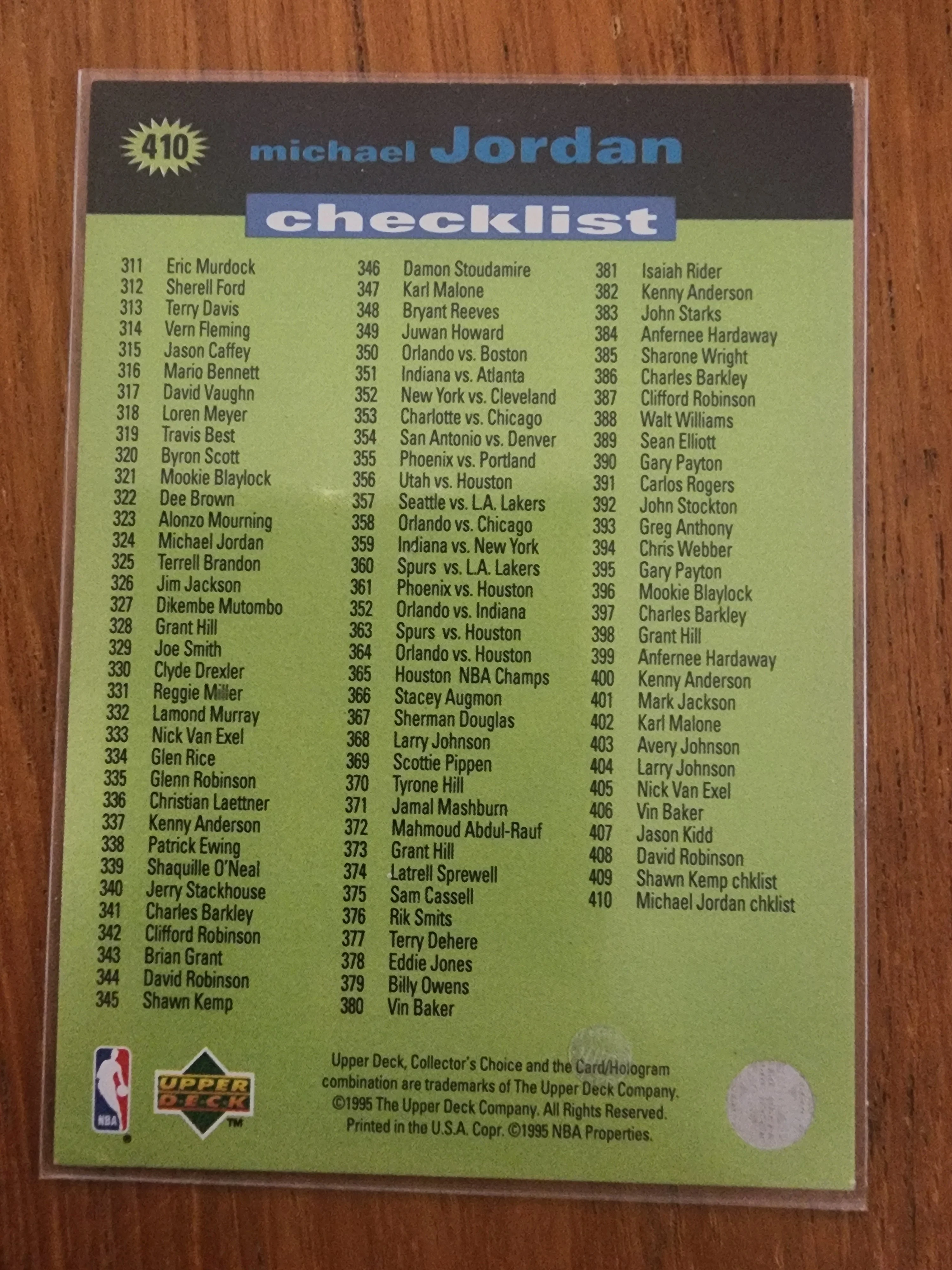 1995 UD Collectors Choice Players Club Checklist Michael Jordan Bulls - Image 2