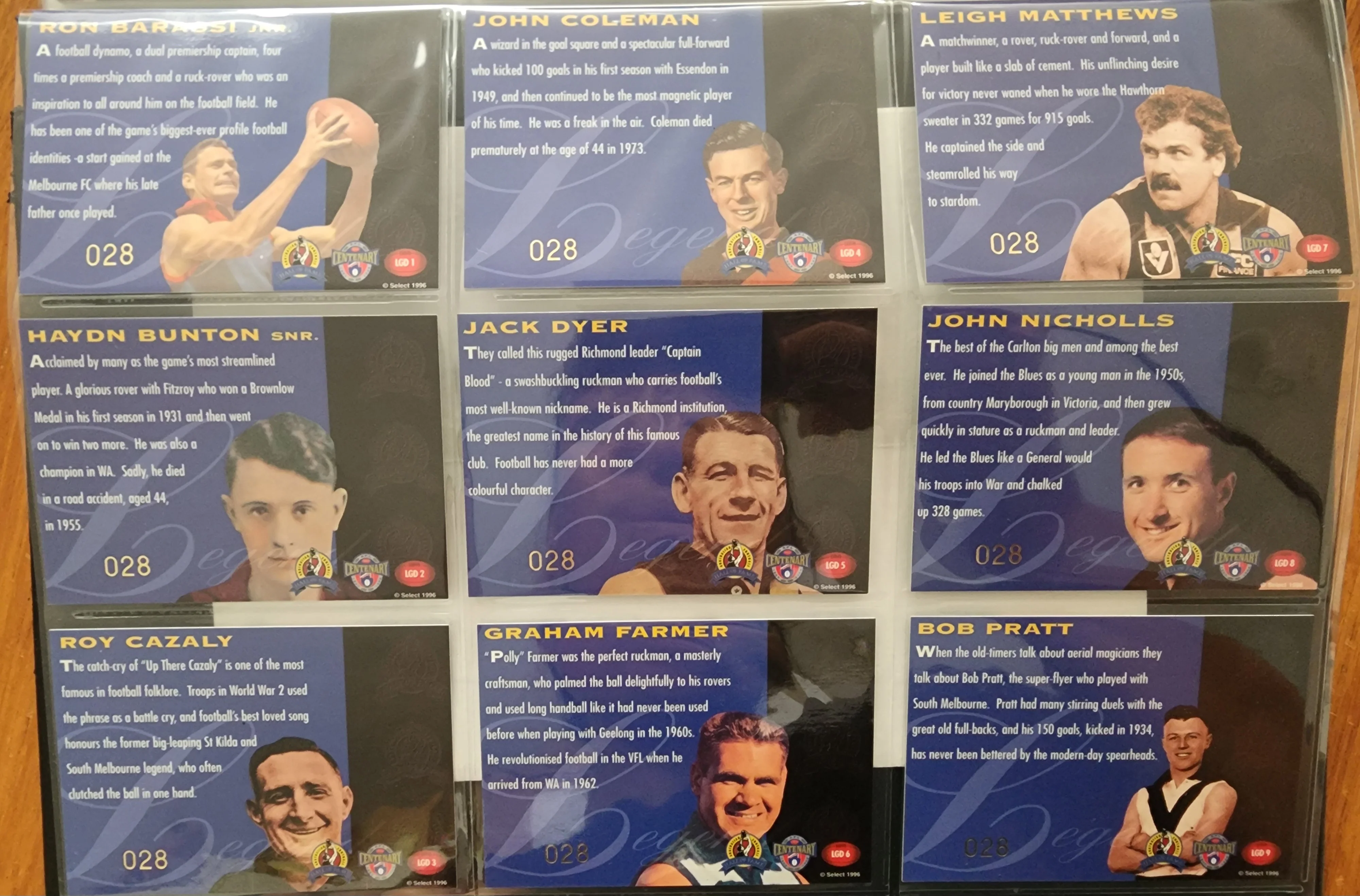1996 AFL Hall Of Fame Platinum Set Inc Triple Brownlow Signature card (Dick Reynolds, Ian Stewart, Bob Skilton) - Image 7