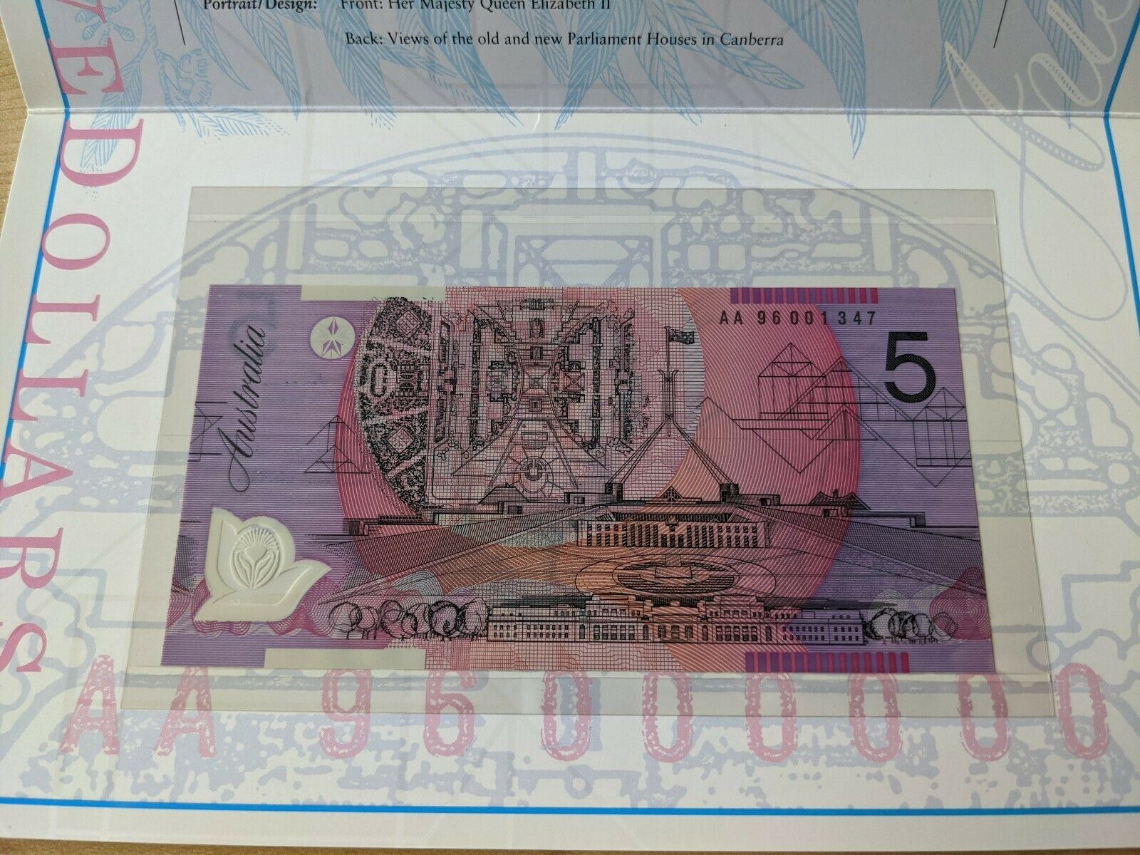 1996 Australia Deluxe Banknote Folders Set of 4 Black Serial Numbers - Image 3