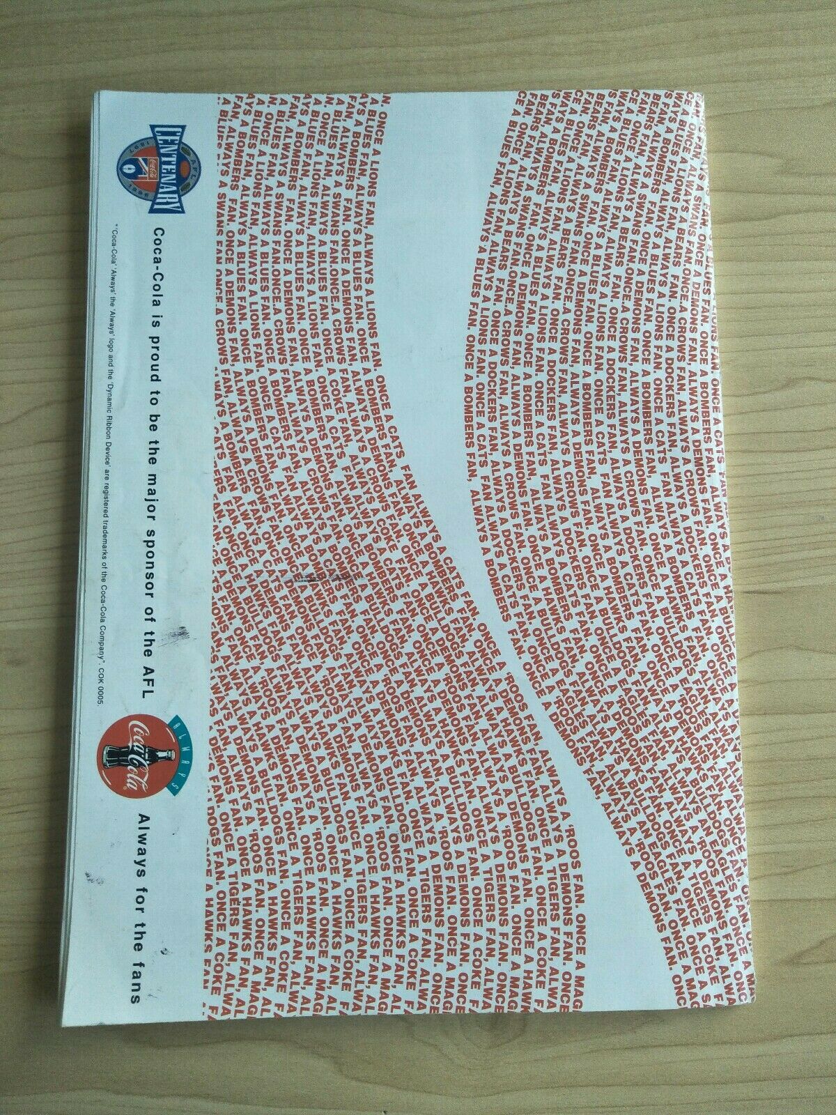 1996 Centenary Of Football Souvenir Edition AFL Football Record - Damaged - Image 5