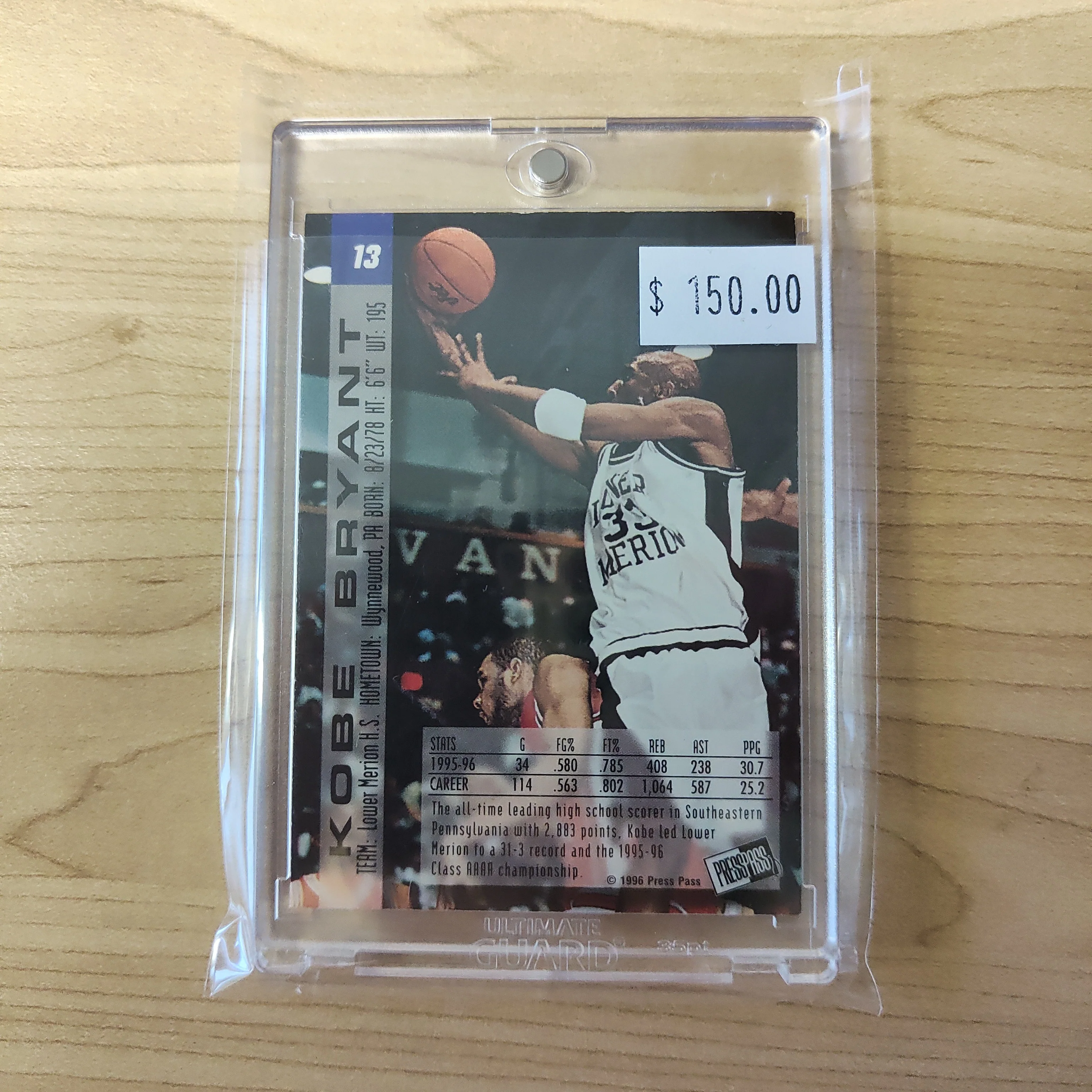 1996 Press Pass Draft Pick Kobe Bryant Lower Merion NBA Basketball Card - Image 2