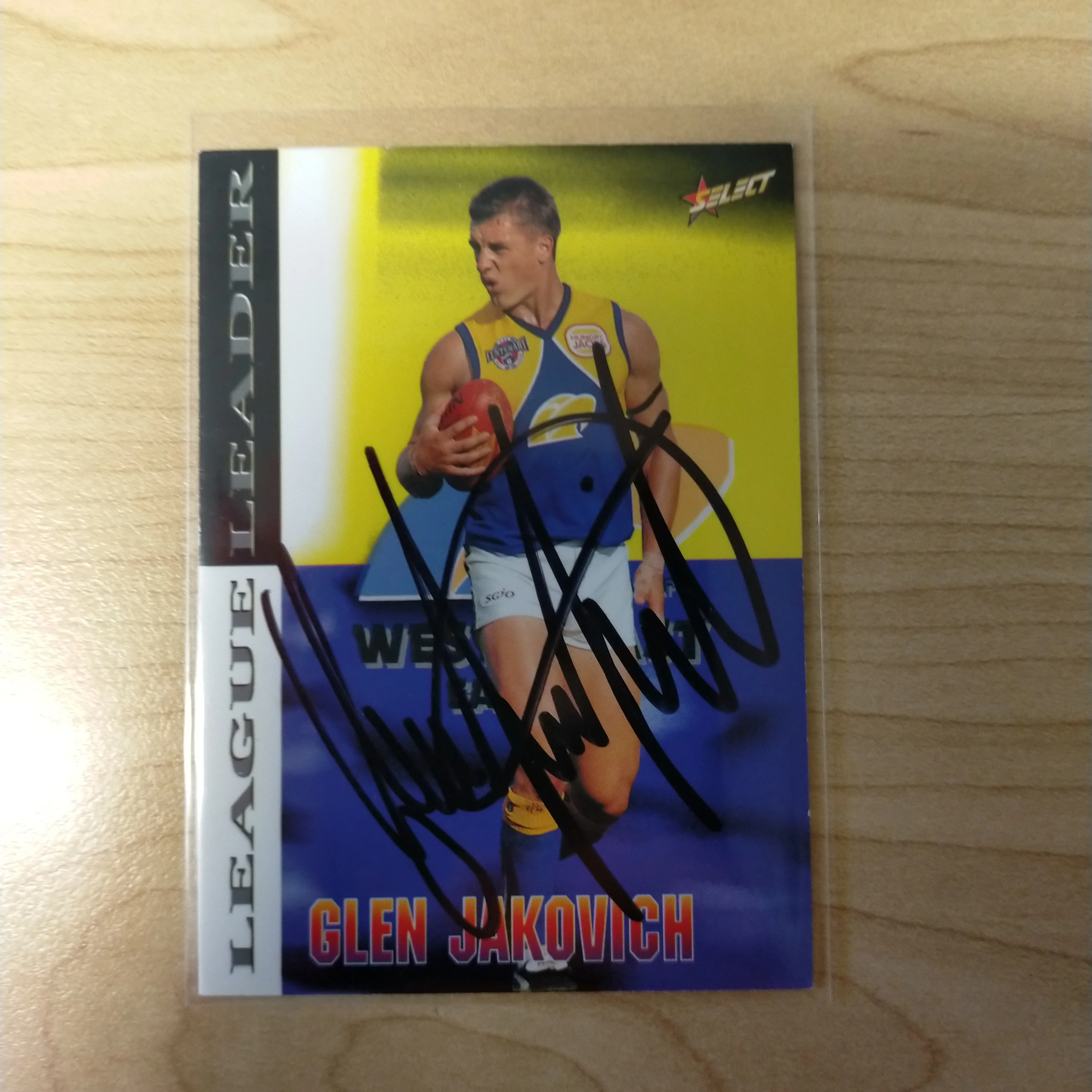 1996 Select AFL Centenary AFLPA Leauge Leader Glen Jakovich West Coast No.290 Hand Signed Card