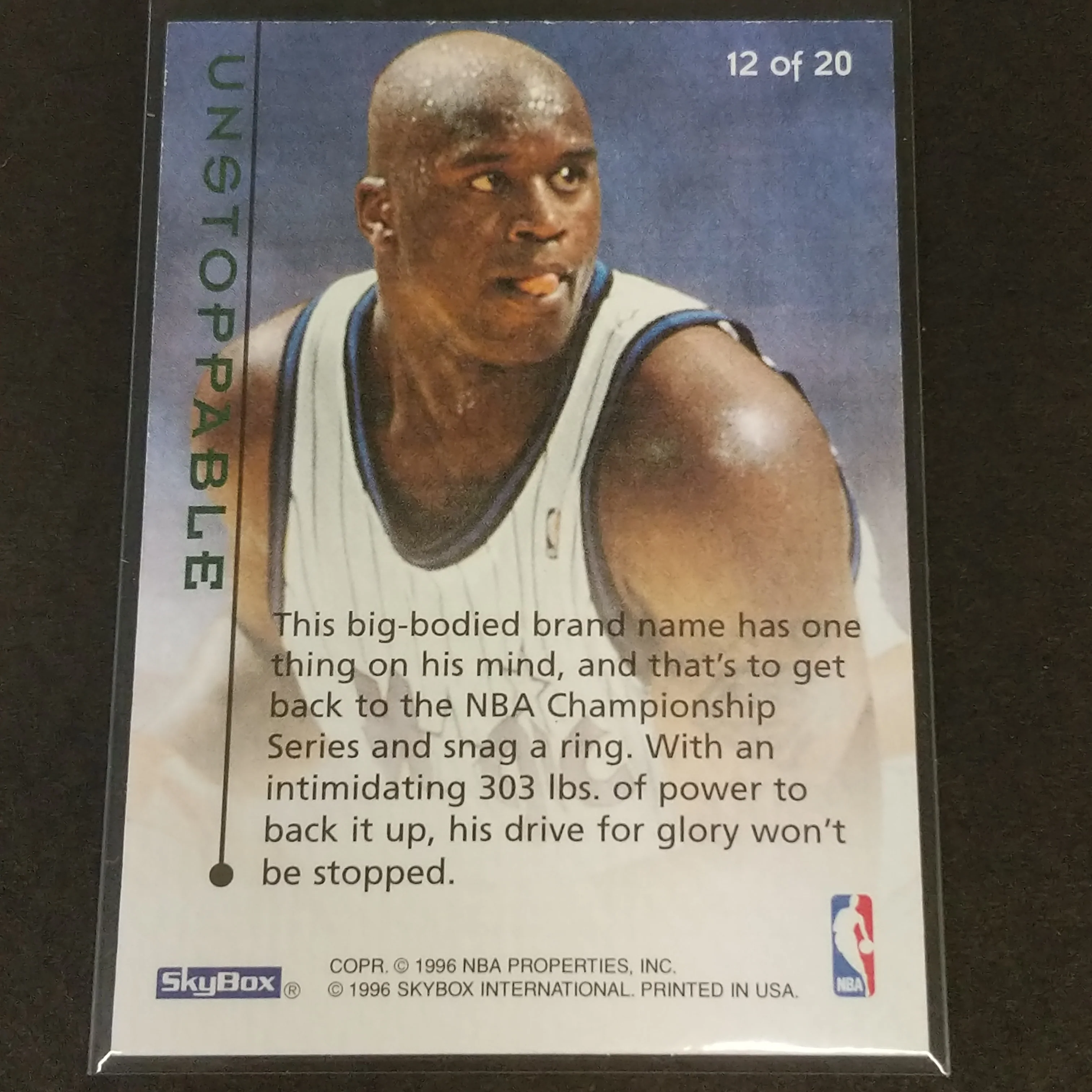 1996 Skybox Unstoppable Shaquille O'Neal NBA Basketball Card - Image 2