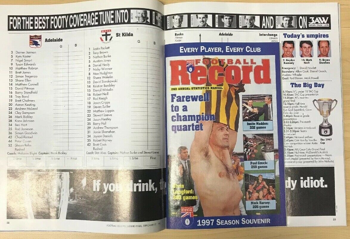 1997 Grand Final AFL Football Record + Ticket Adelaide v St Kilda - Image 2