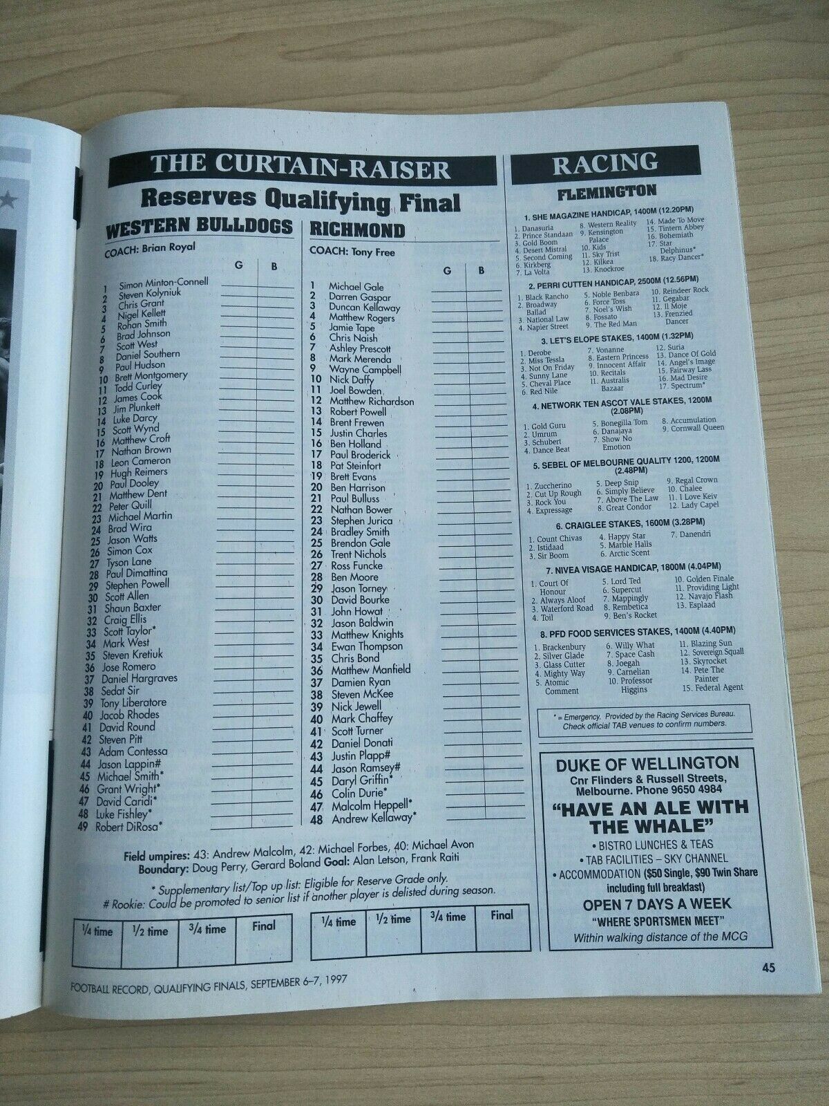 1997 Second Qualifying Final AFL Football Record Western Bulldogs v Sydney - Image 3