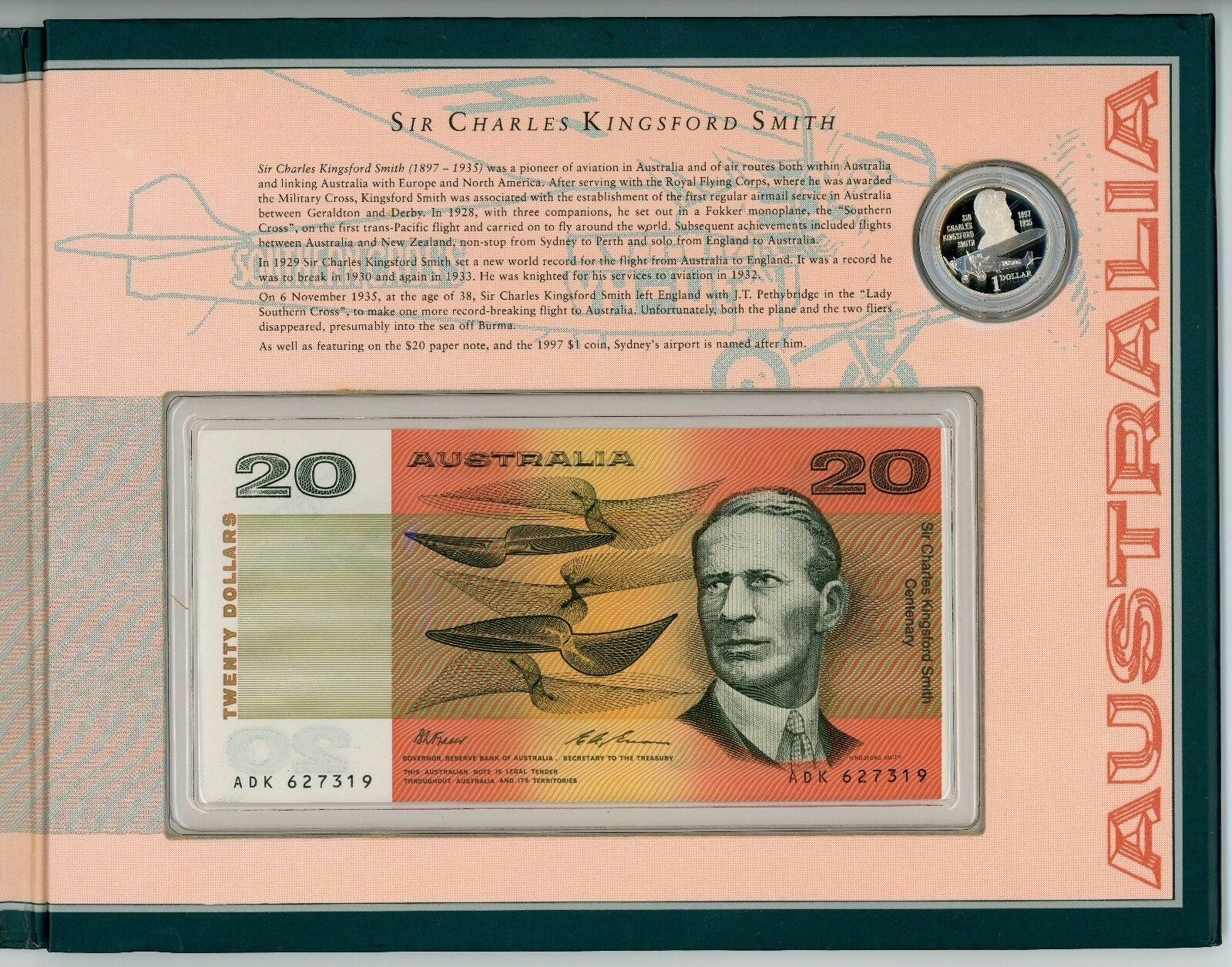 1997 SIR CHARLES KINGSFORD SMITH Silver Coin & Note Centenary Portfolio - Image 3