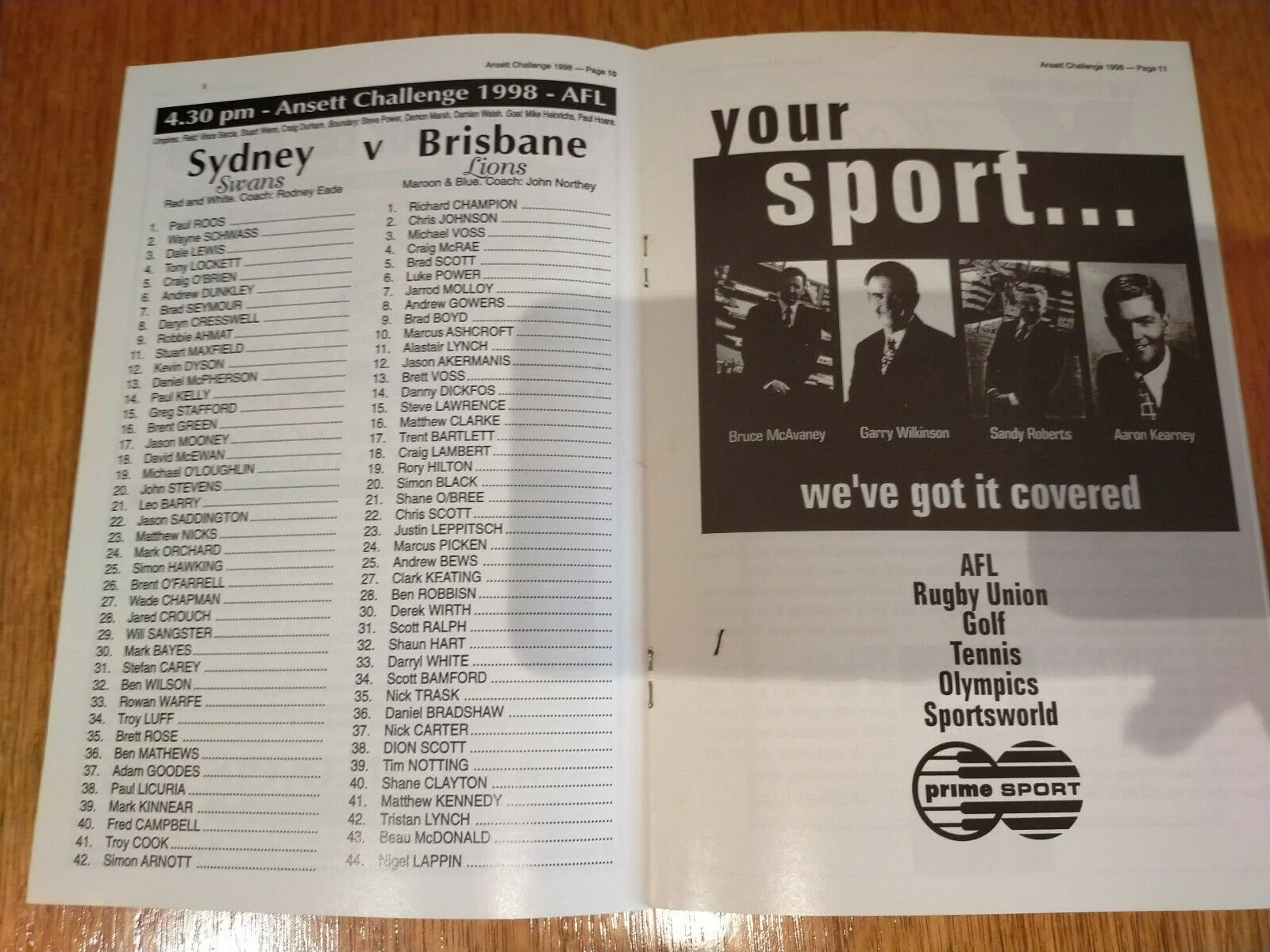 1998 Feb 14 Ansett Challenge Sydney v Brisbane Football Record - Image 2