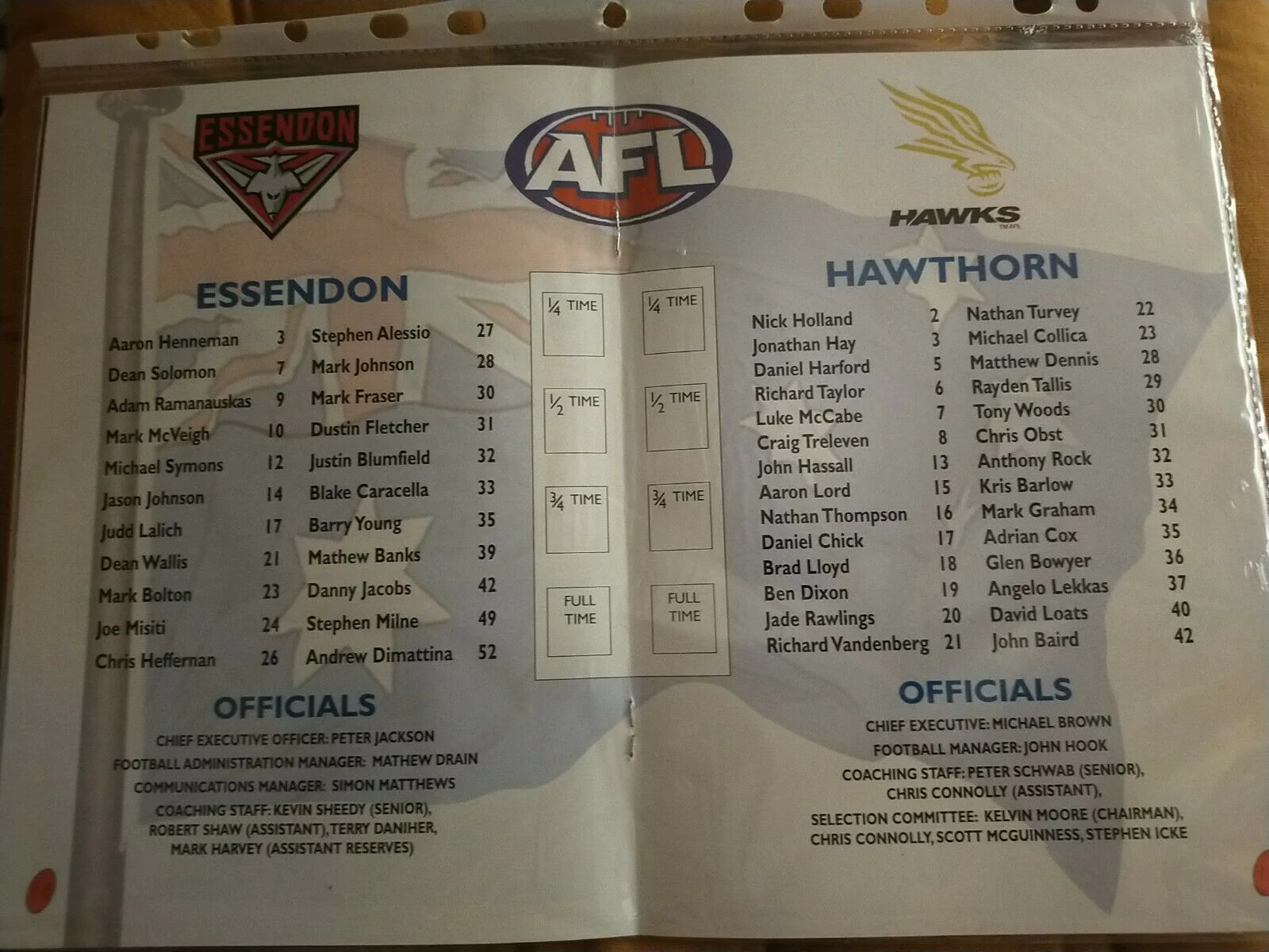 1999 Australian Football Cup AFL Football Record Essendon v Hawthorn IN LONDON - Image 3