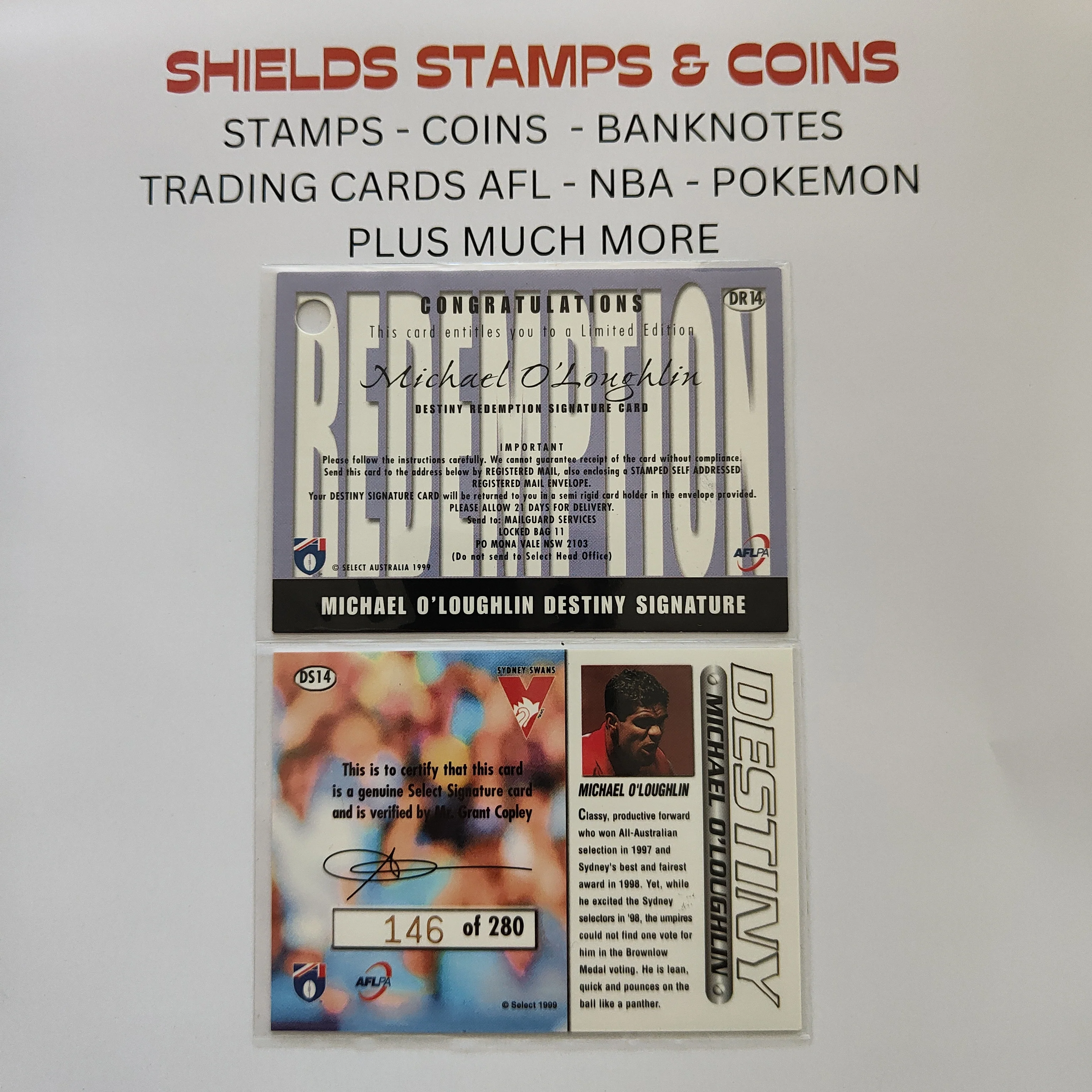1999 Select Destiny Signature Redemption Michael O'Loughlin Sydney No.146/280 - Image 2
