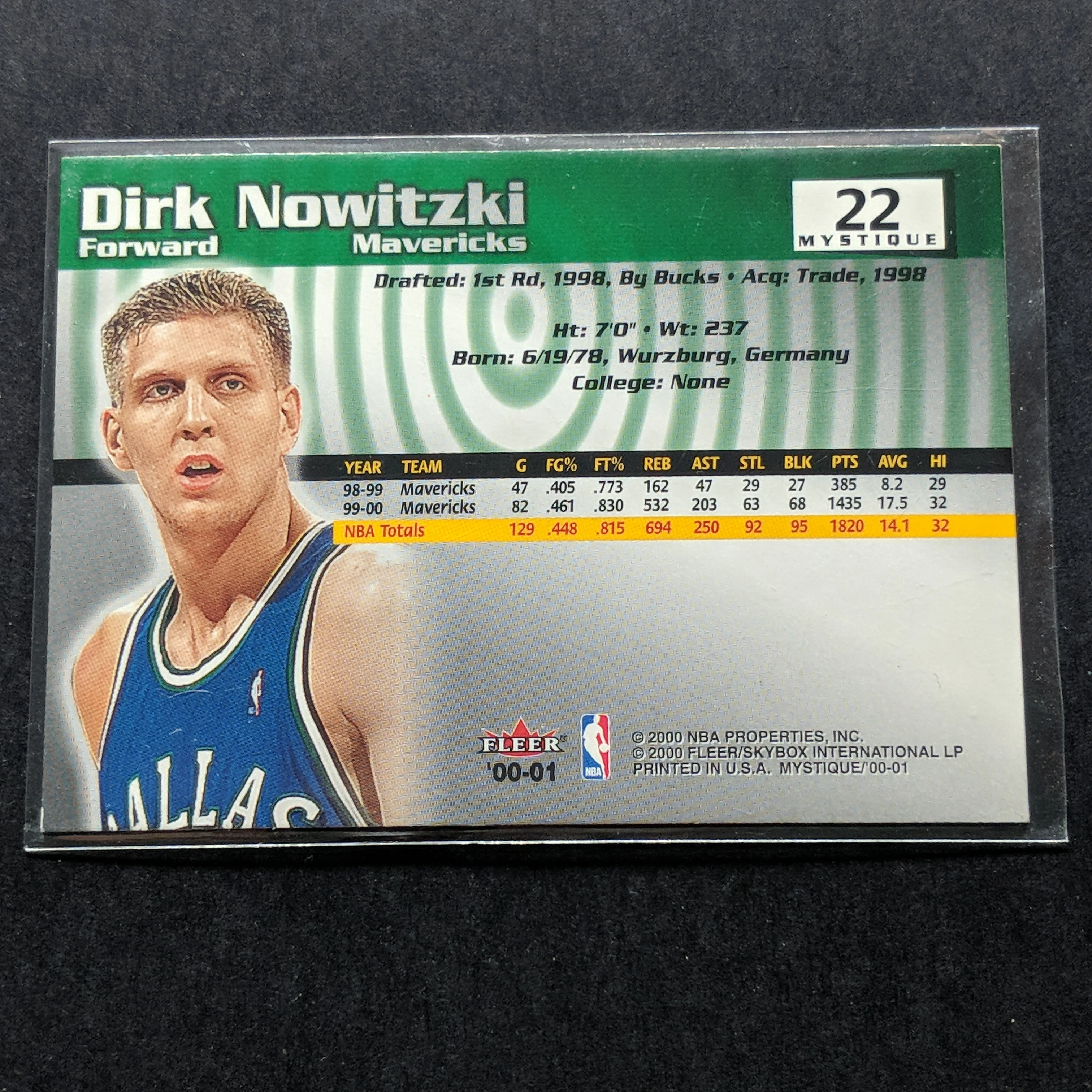 2000-01 NBA Fleer Mystique Dirk Nowitzki Dallas Mavericks - Image 2