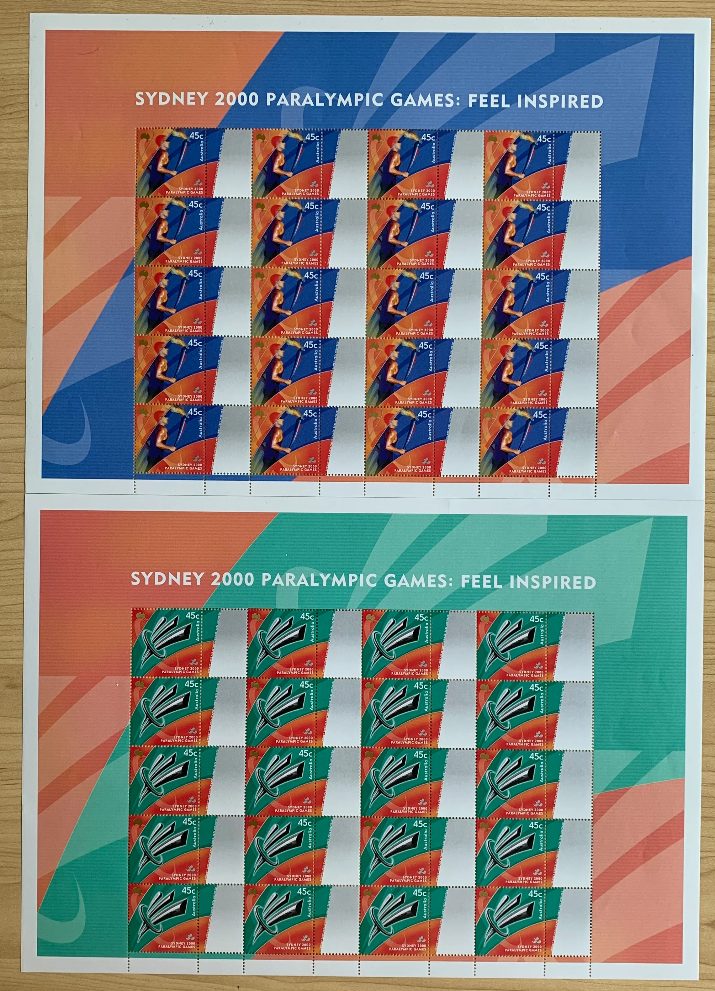 Australia 2000 45c Sydney Paralympics Games : Feel Inspired Torch SES Stamp sheet Set of 2.  Limited edition
