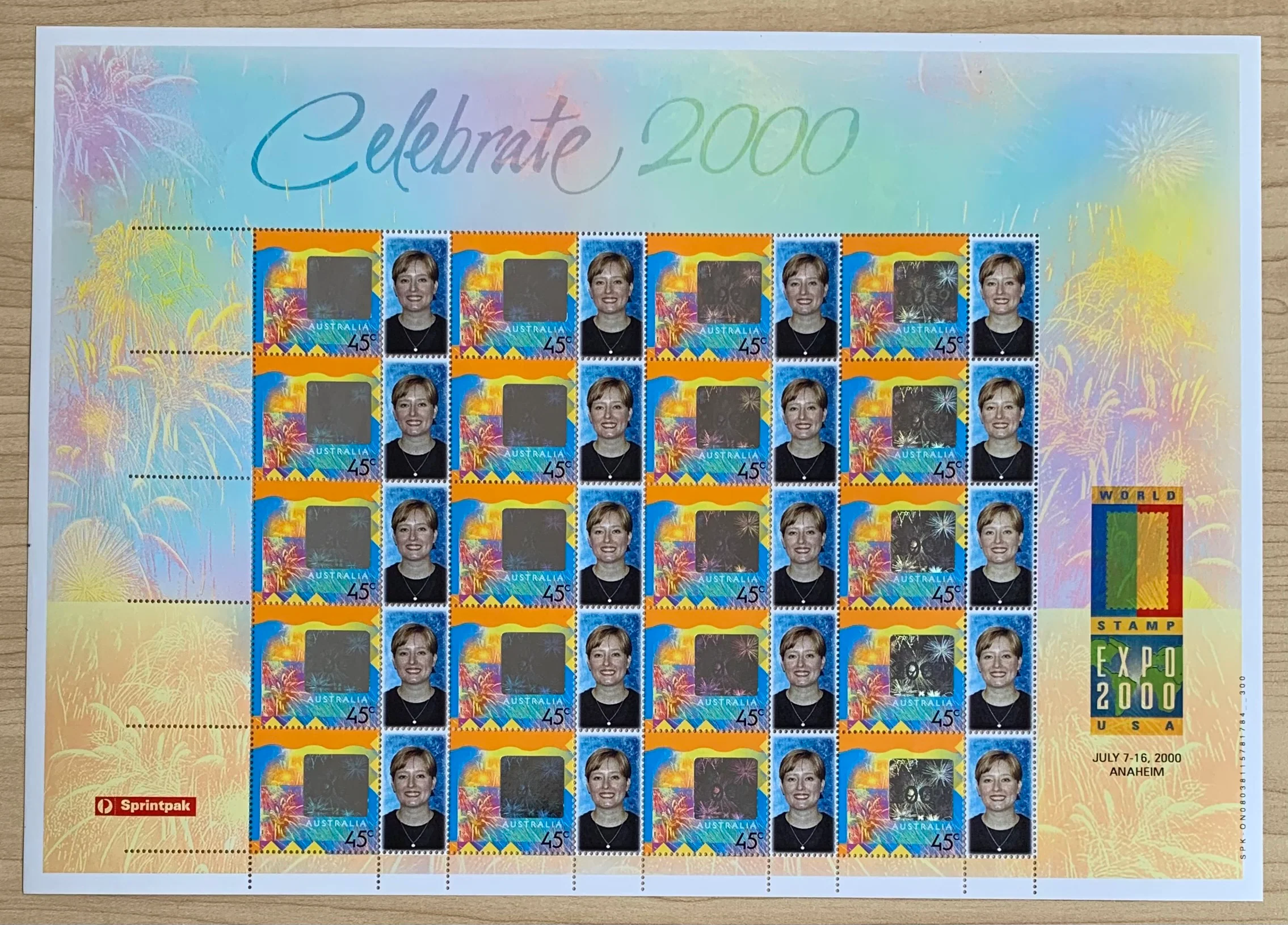 Australia 2000 45c Celebrate Holographic Personalised SES Stamp Sheet.  Limited edition