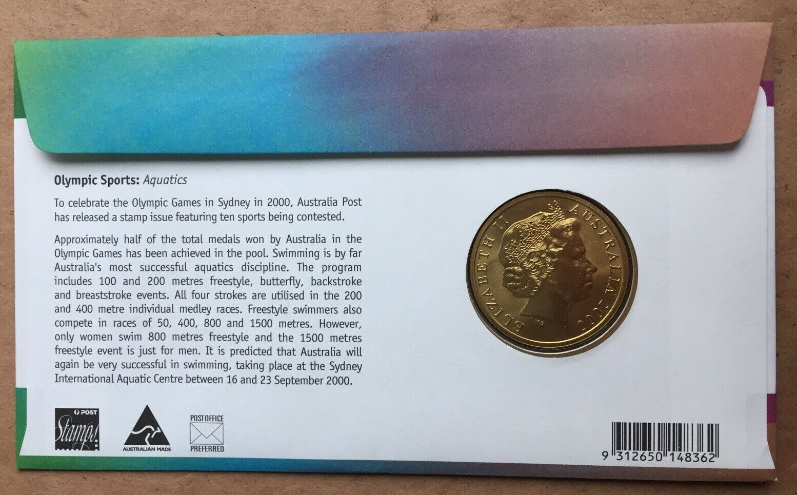 2000 Australian Sydney Olympics $5 Swimming Coin PNC Folder - Image 2