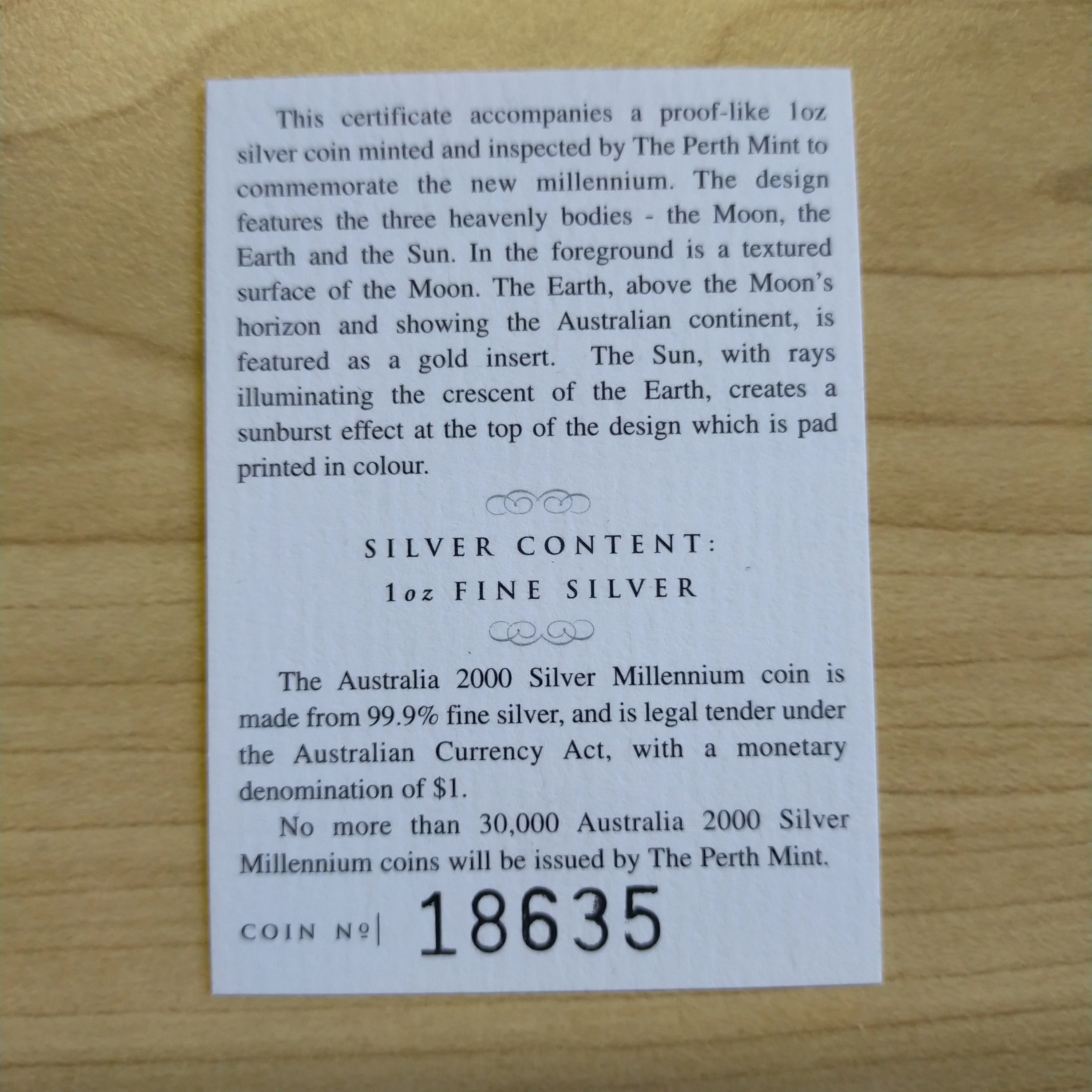 Australia 2000 Perth Mint $1 The Australian 2000 Silver Millennium Coin 1oz .999 Proof Silver Coin - Image 4