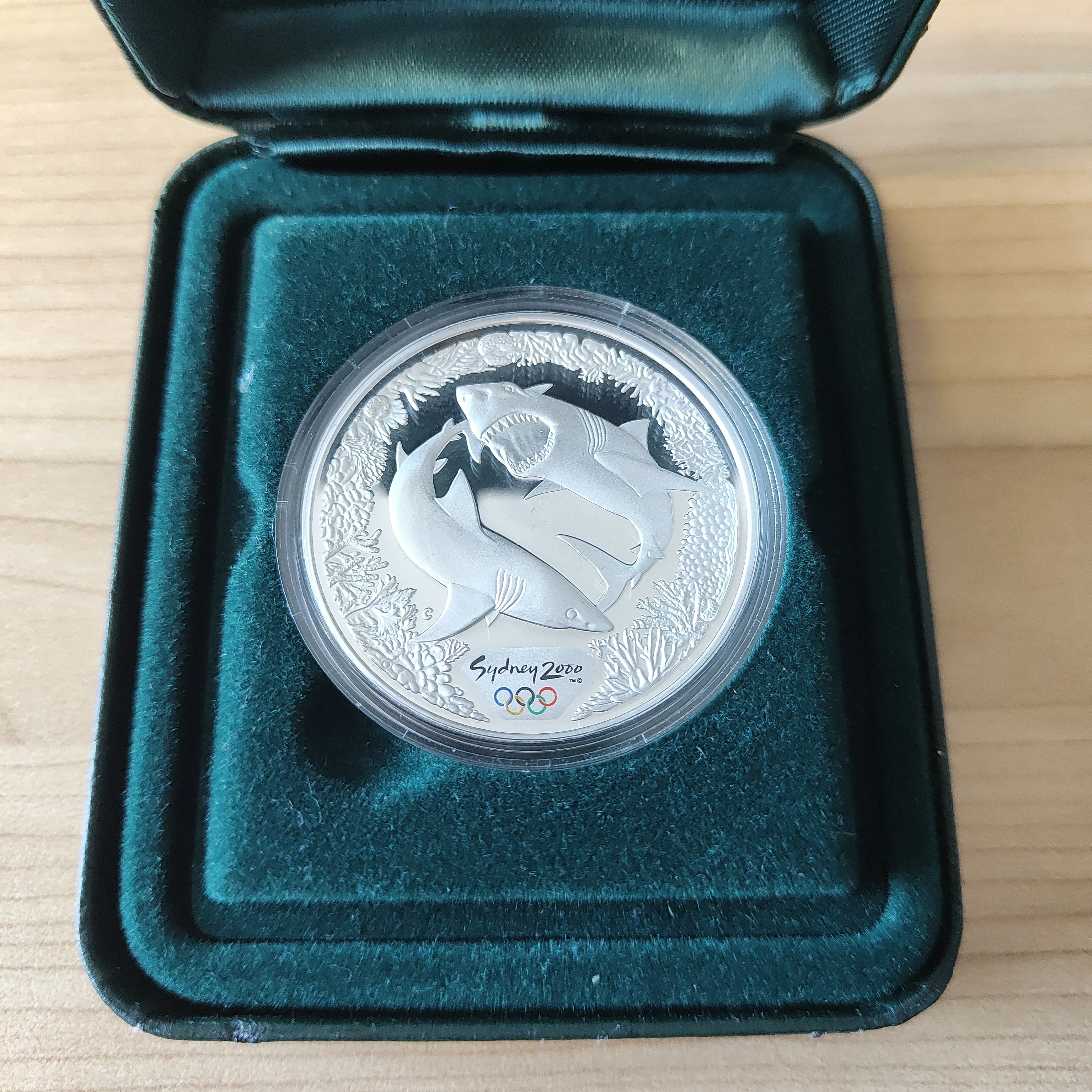 Australia 2000 Royal Australian Mint Perth Mint $5 Sydney Olympics Great White Shark and Coral Silver Proof Coin - Image 3