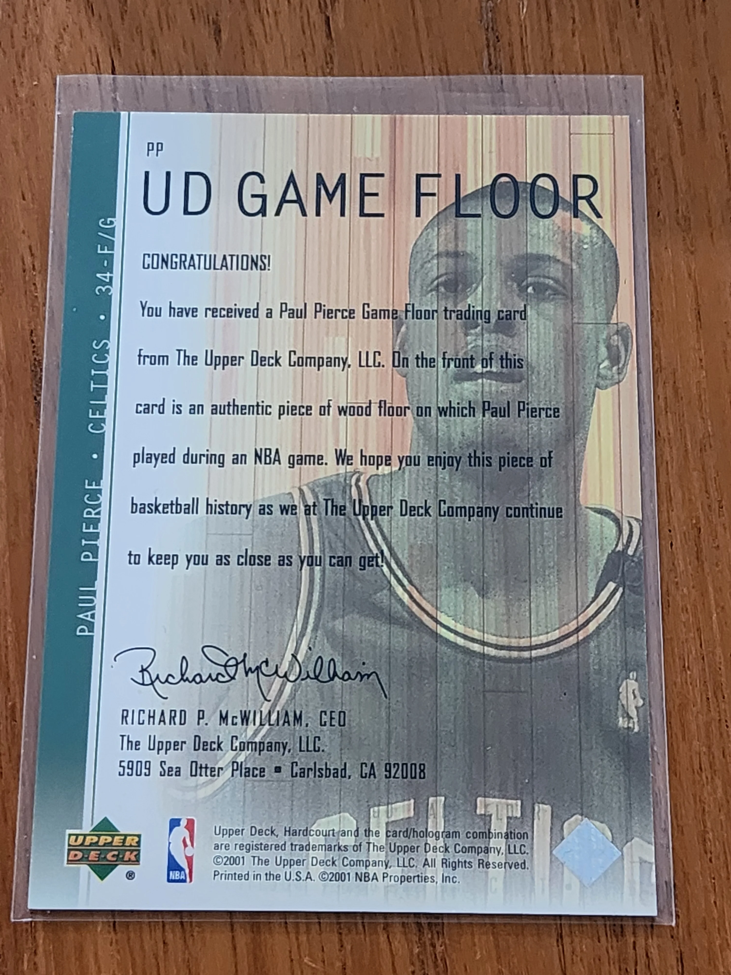 2001-02 Upper Deck Hardcourt UD Game Floor Paul Pierce #PP - Image 2