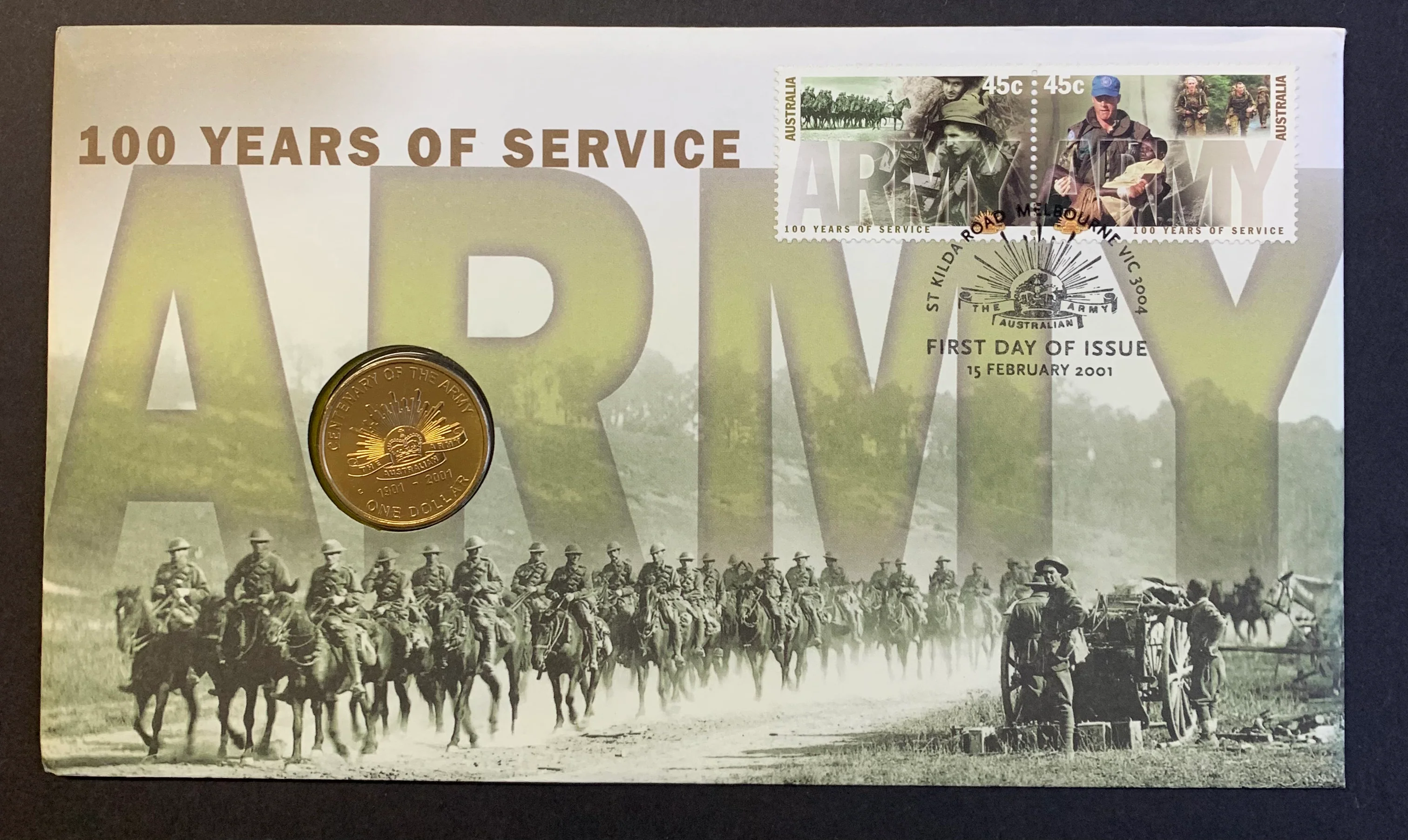 2001 Australia $1 Army 100 Years of Service PNC First Day Of Issue