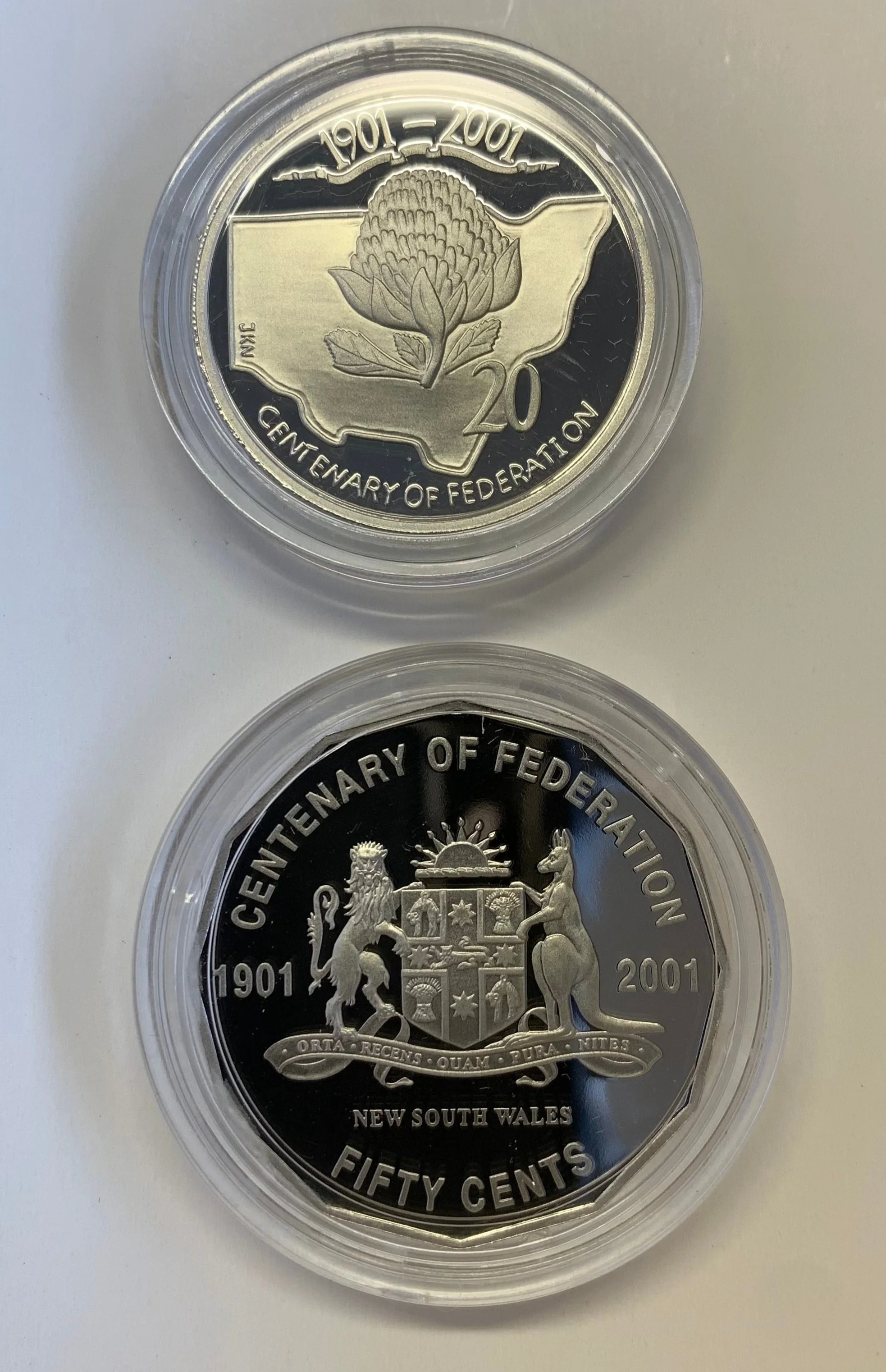 Australia 2001 Royal Australian Mint 20c 50c Centenary of Federation NSW 20c & 50c Proof