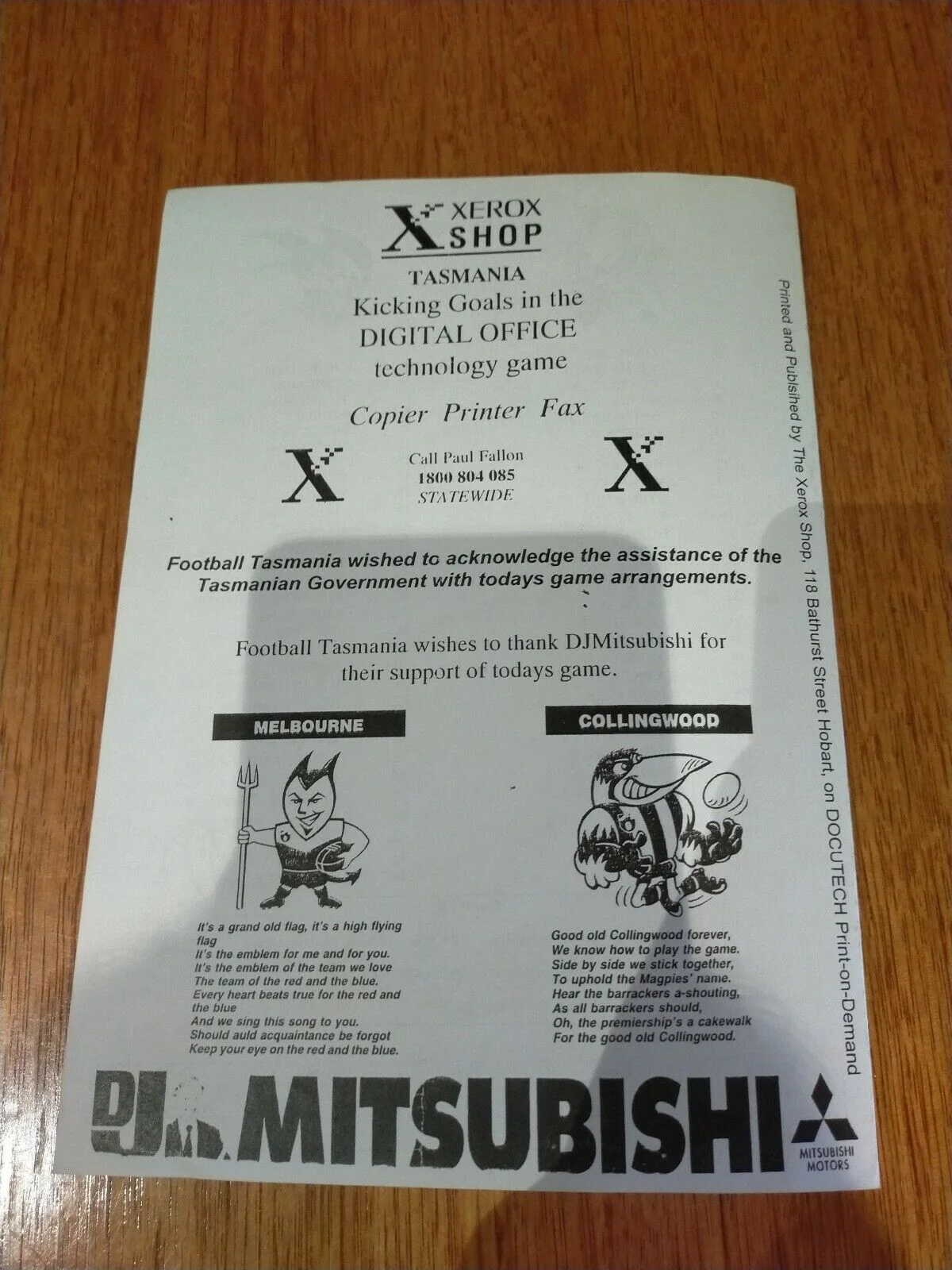 2001 March 17 Mitsubishi AFL Challenge Collingwood v Melbourne Football Record - Image 3