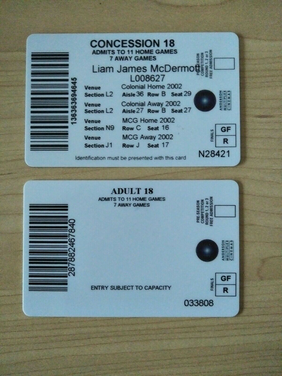 2002 Collingwood Legends Adult Membership And Social Membership Pass - Image 3