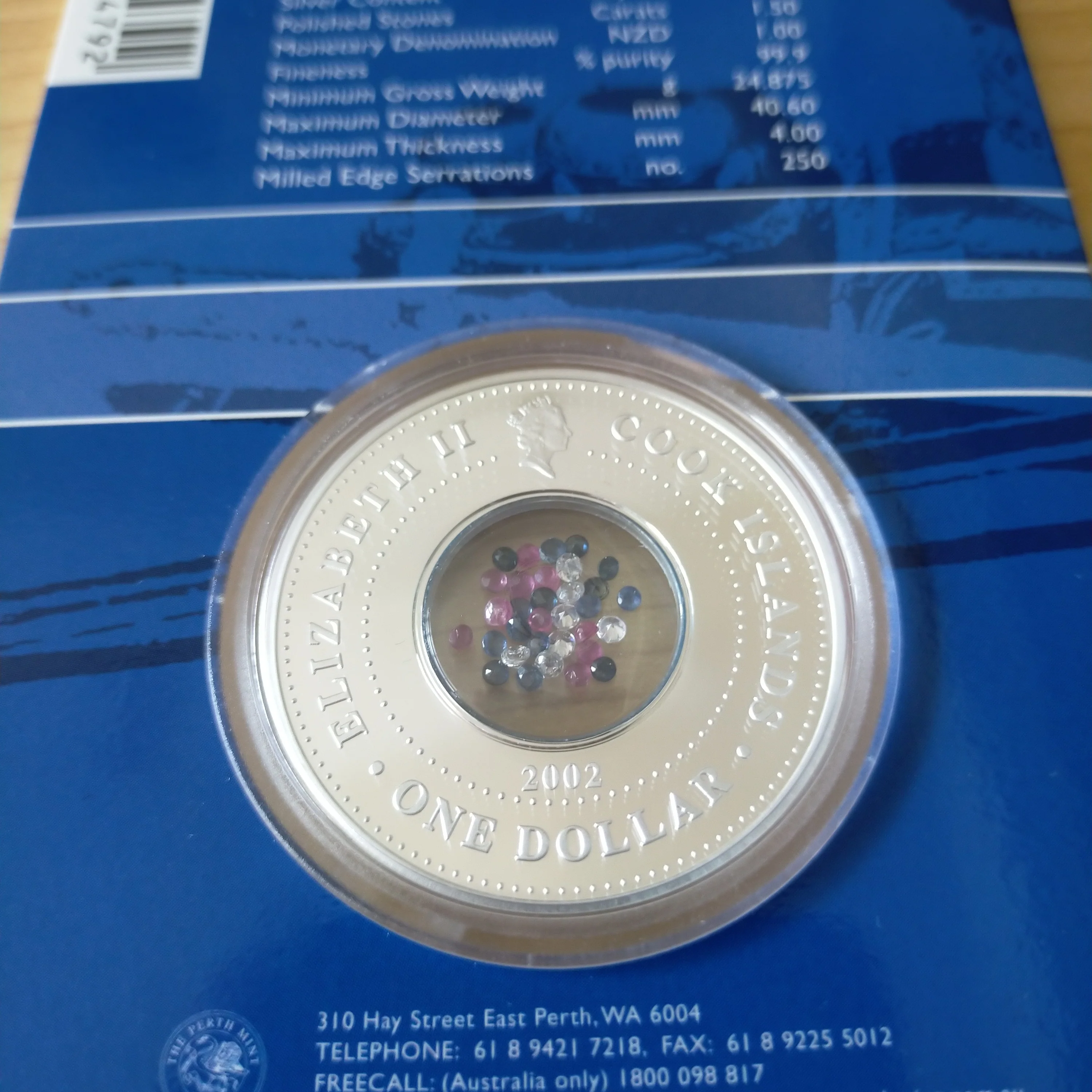 Australia 2002 Perth Mint Crown Jewels Silver Locket Coin Containing 1.5 Carats of Gemstones .999 Silver Coin - Image 5