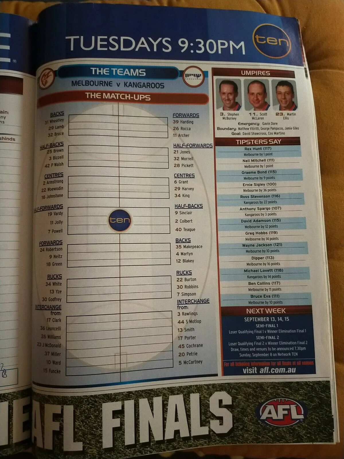 2002 Sept 6-8 Qualifying and Elimination Finals AFL Football Record - Image 4