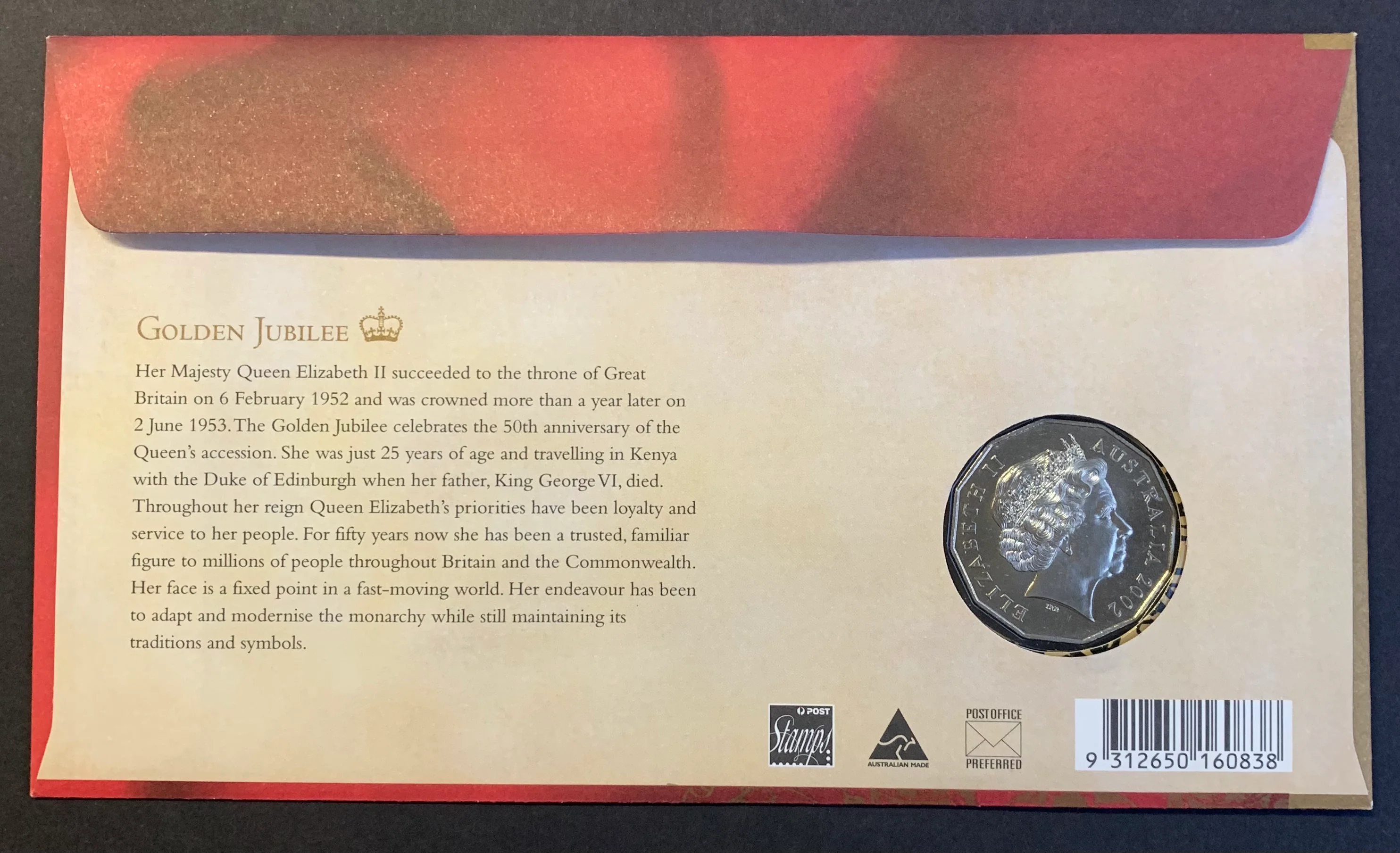 Australia Fifty Cents 50c 2002 Queen Elizabeth Accession PNC First Day Of Issue - Image 2