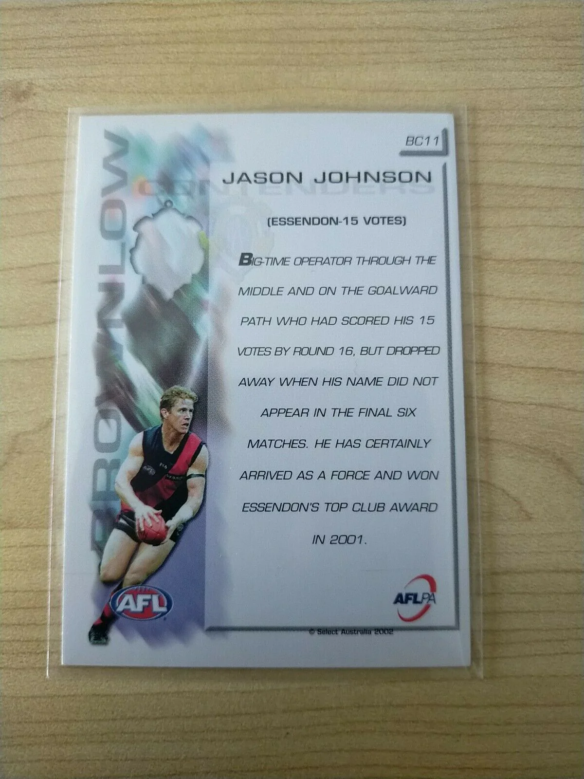 2002 Select Exclusive Gold Brownlow Contender Jason Johnson Essendon BC11 - Image 2